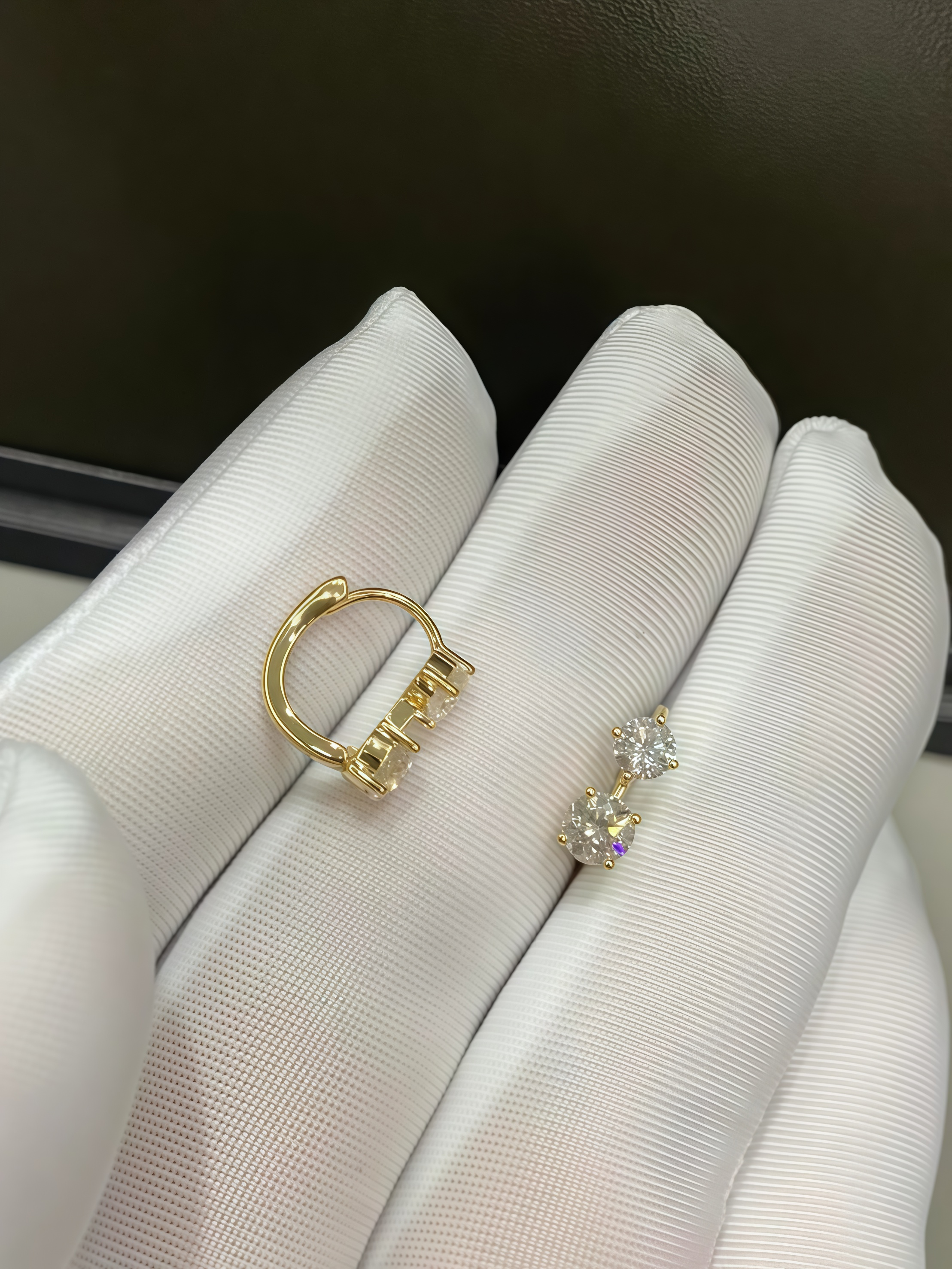 Round cut and Princess cut Lab Diamond Earrings