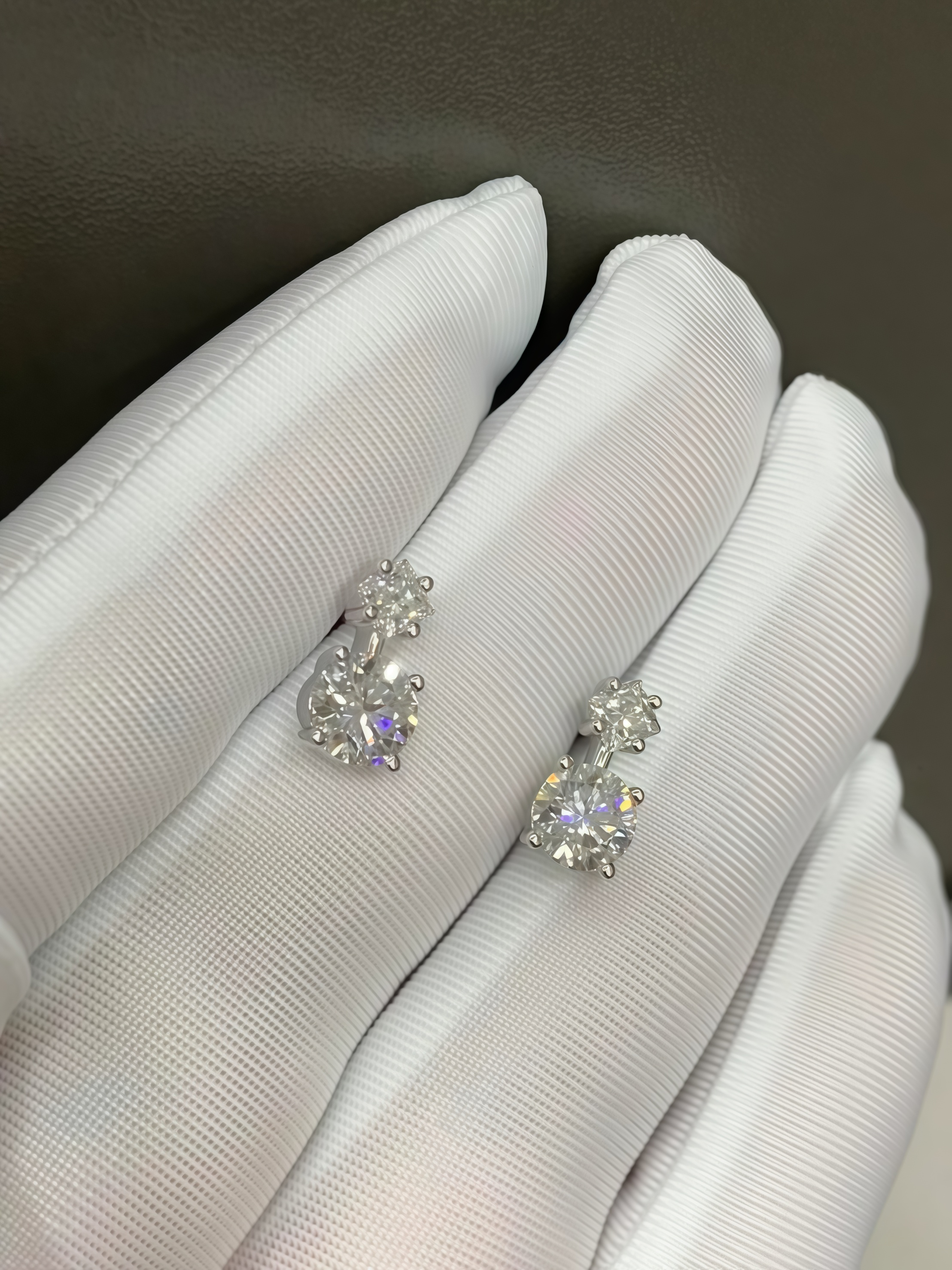 Round cut and Princess cut Lab Diamond Earrings