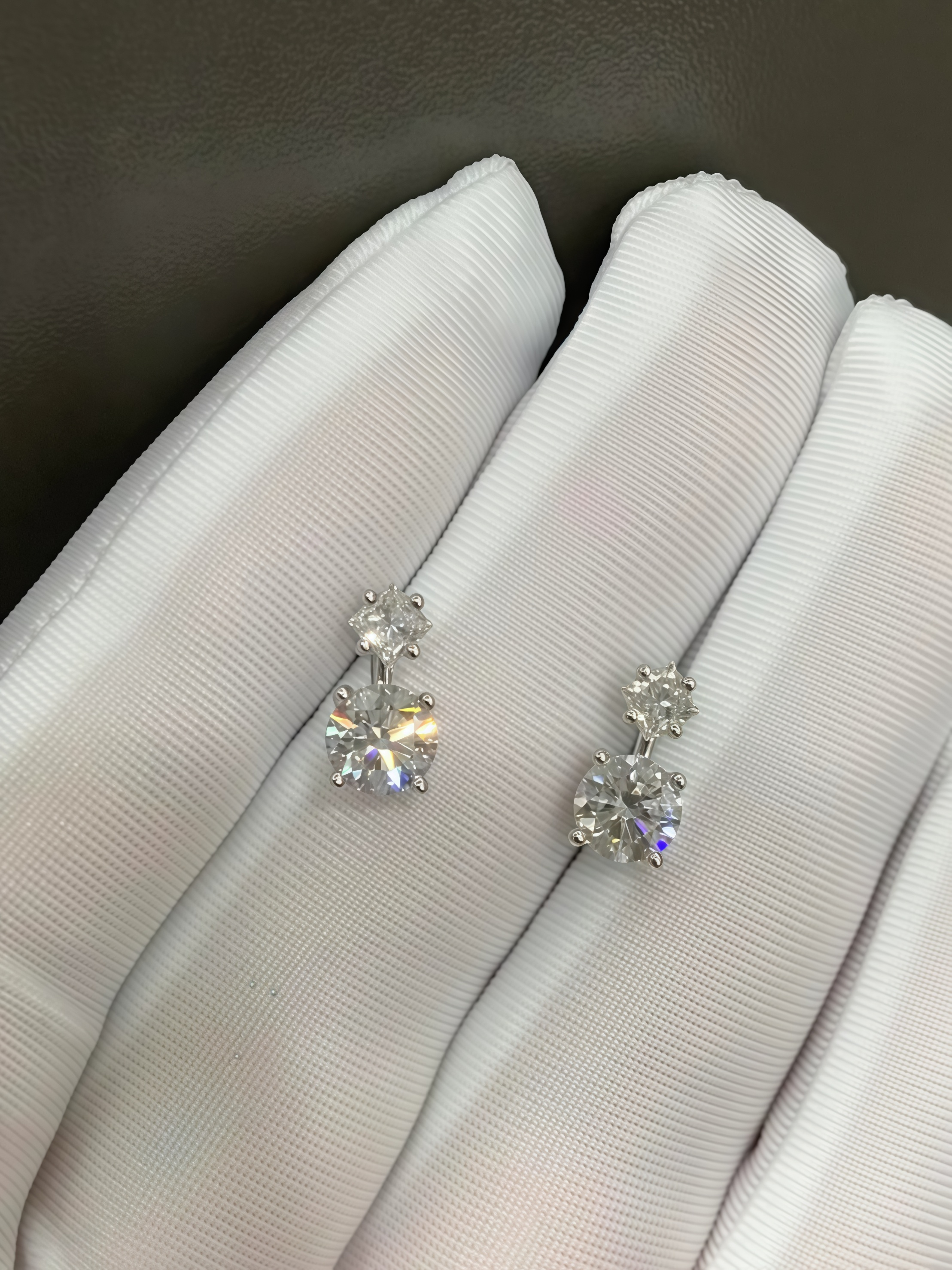 Round cut and Princess cut Lab Diamond Earrings