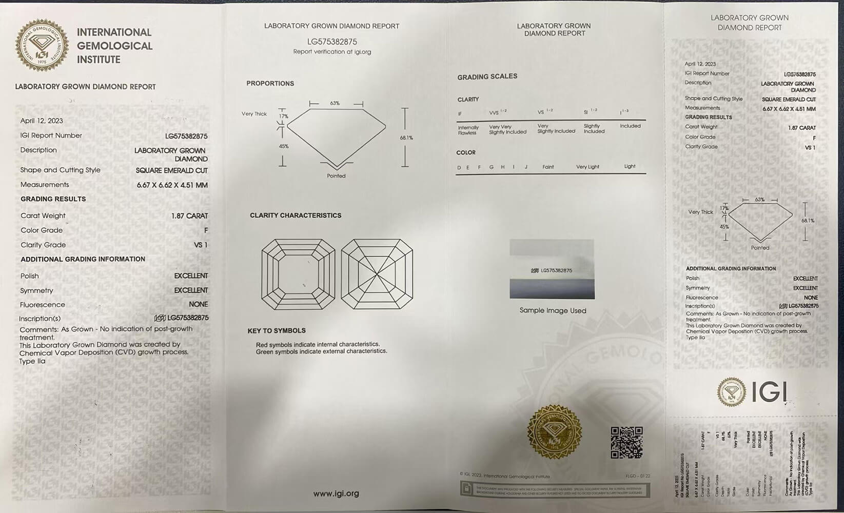 Lab-Grown 1.87 Carat F-VS1 Asscher Diamond