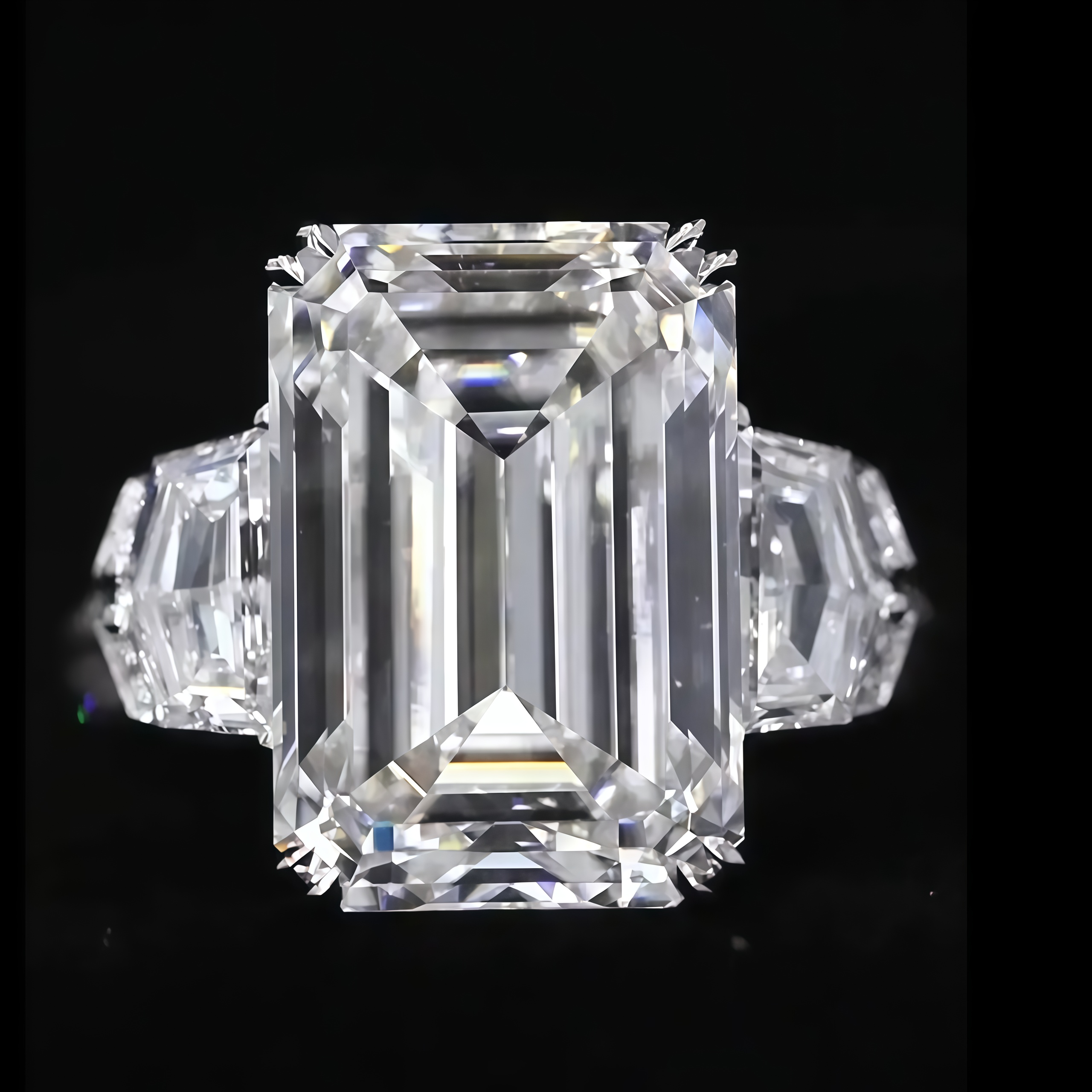 Three Stones Ring 12ct Emerald Cut Lab Grown Diamond