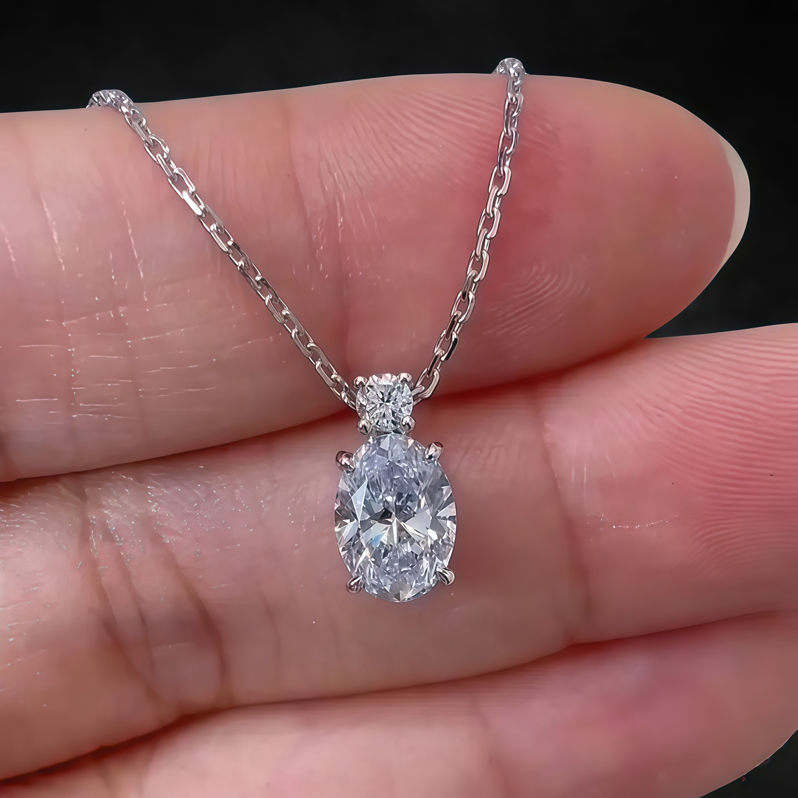 Two-Stone Oval and Round Lab Diamond Necklace 18K Gold