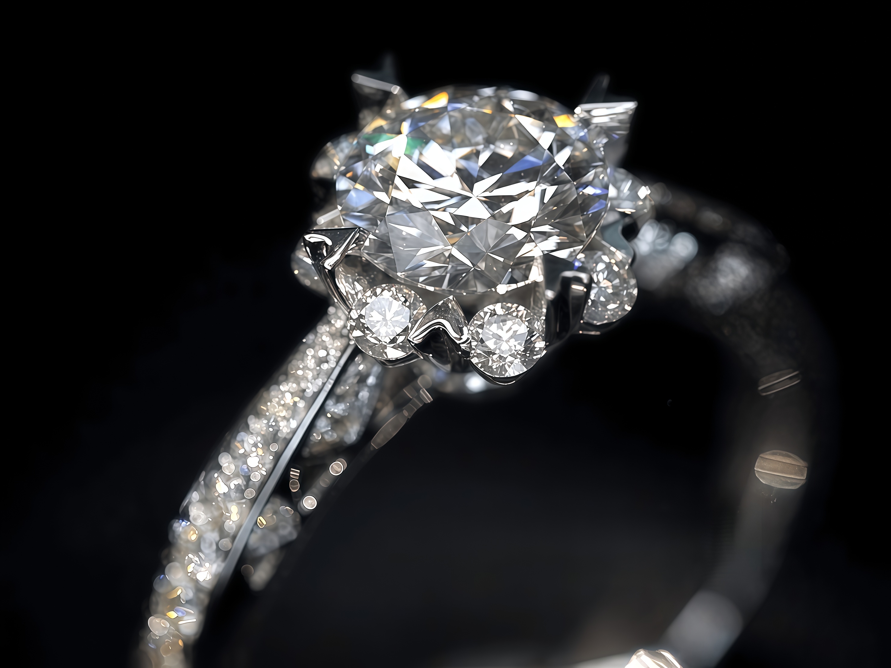 Unique Snowflake Lab Diamond Ring 18K Gold Halo - Pave Engagement Ring