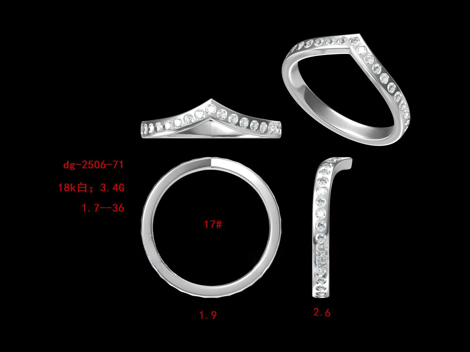 V Shape Round Cut Lab Diamond Eternity Ring