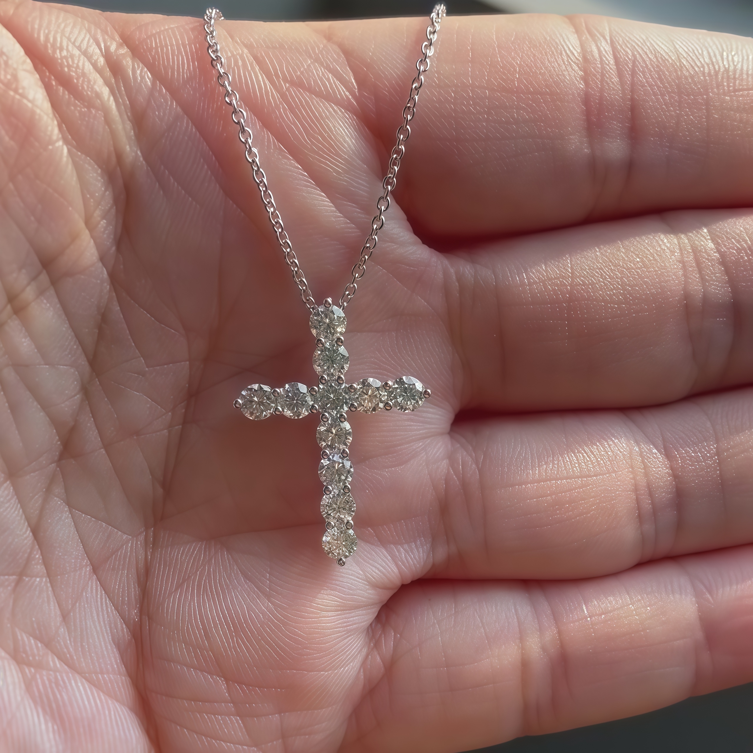 1.17 Ct Lab Diamond Cross Necklace 18K Gold