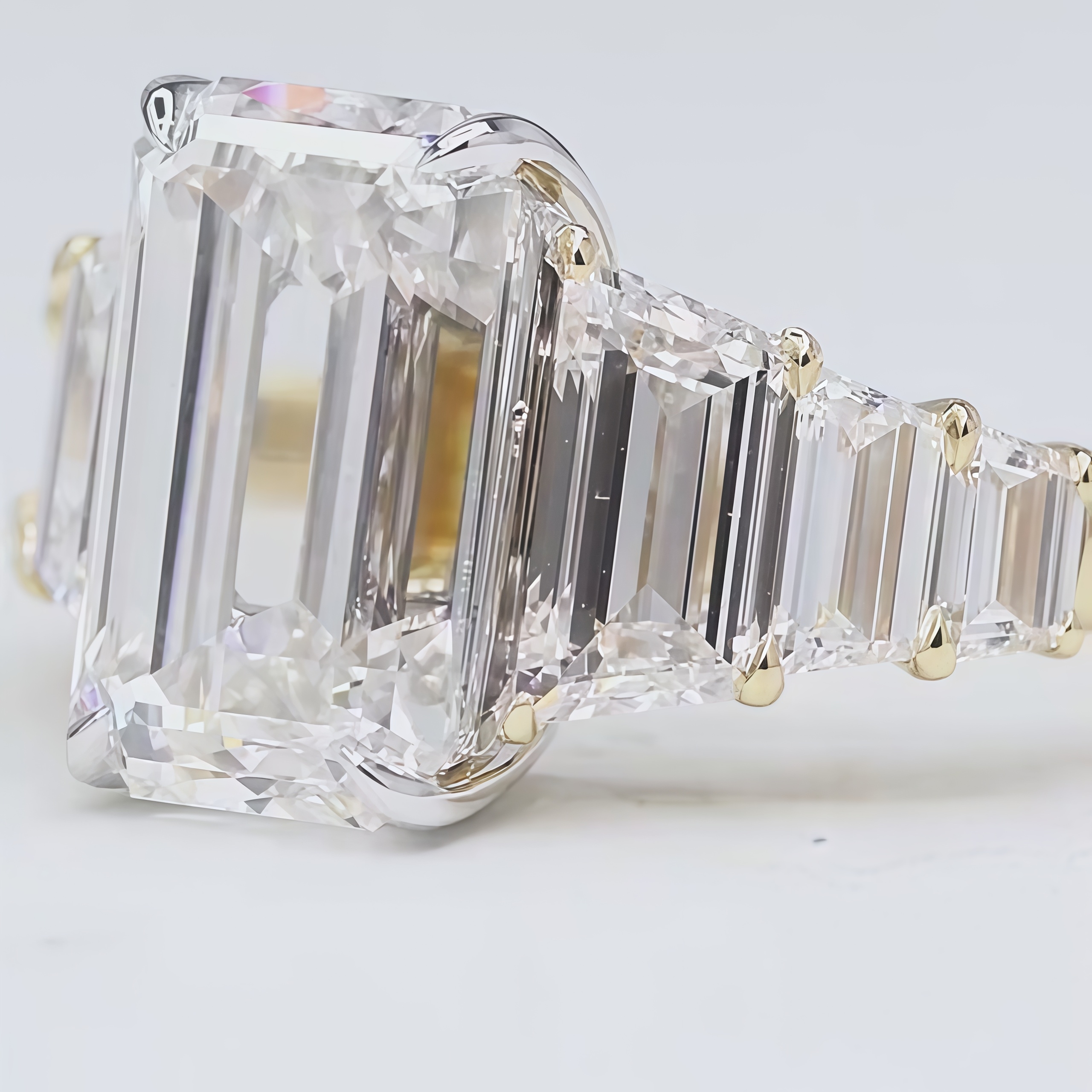 4CT Emerald Cut Lab Diamond Seven Stone Ring 18K Gold