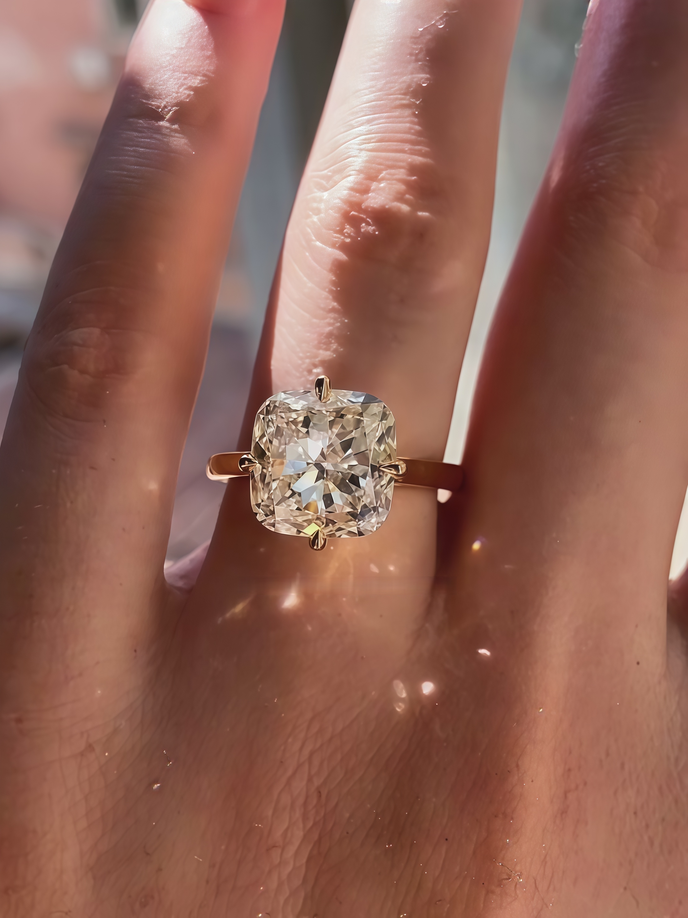 5 Carat Cushion Cut Lab Diamond Ring 14K Gold