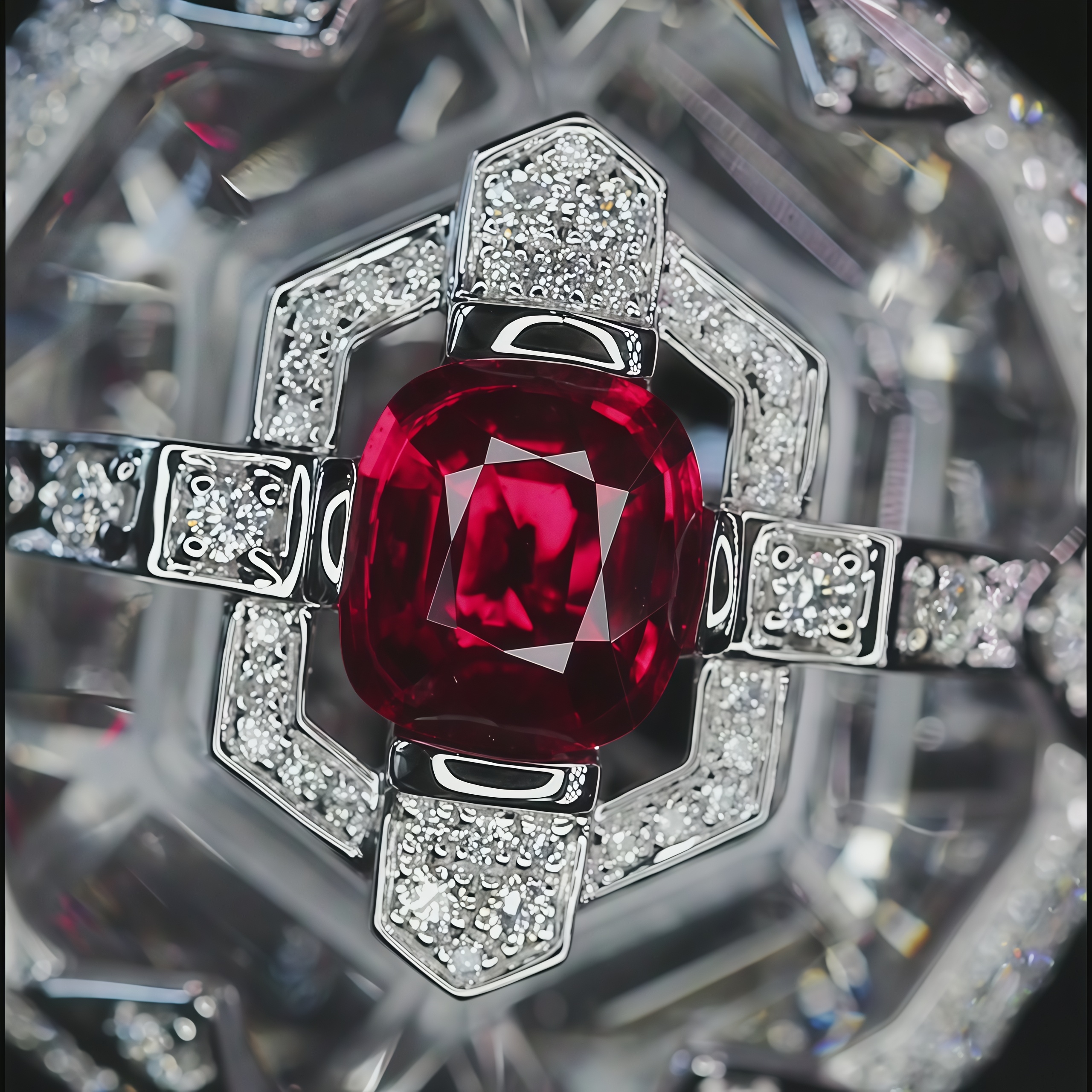 Lab Grown Ruby And Diamond White Crystal Ring 14K Gold