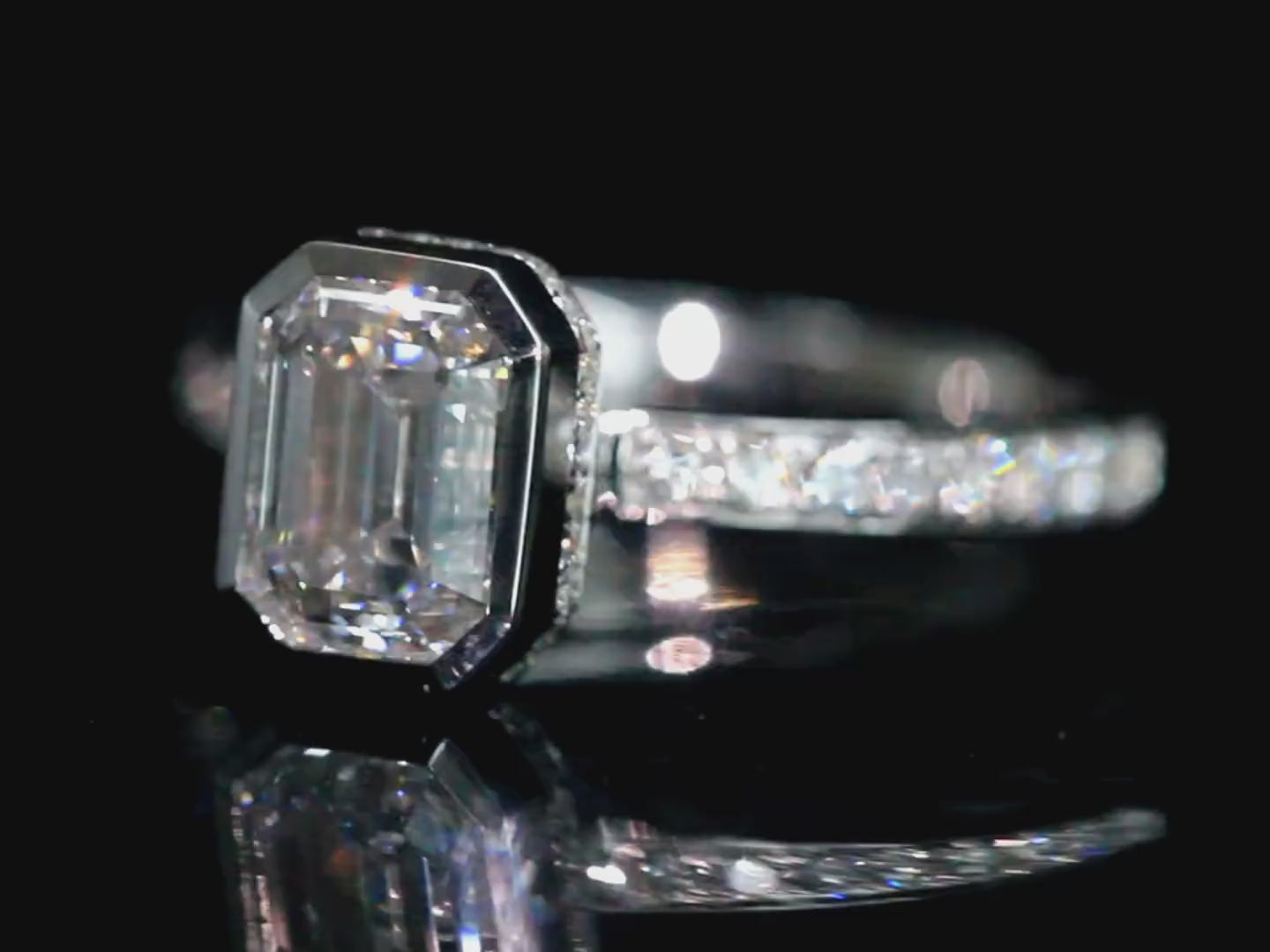 1.58 Carat Emerald-Cut Bezel Vintage Lab Diamond Engagement Ring