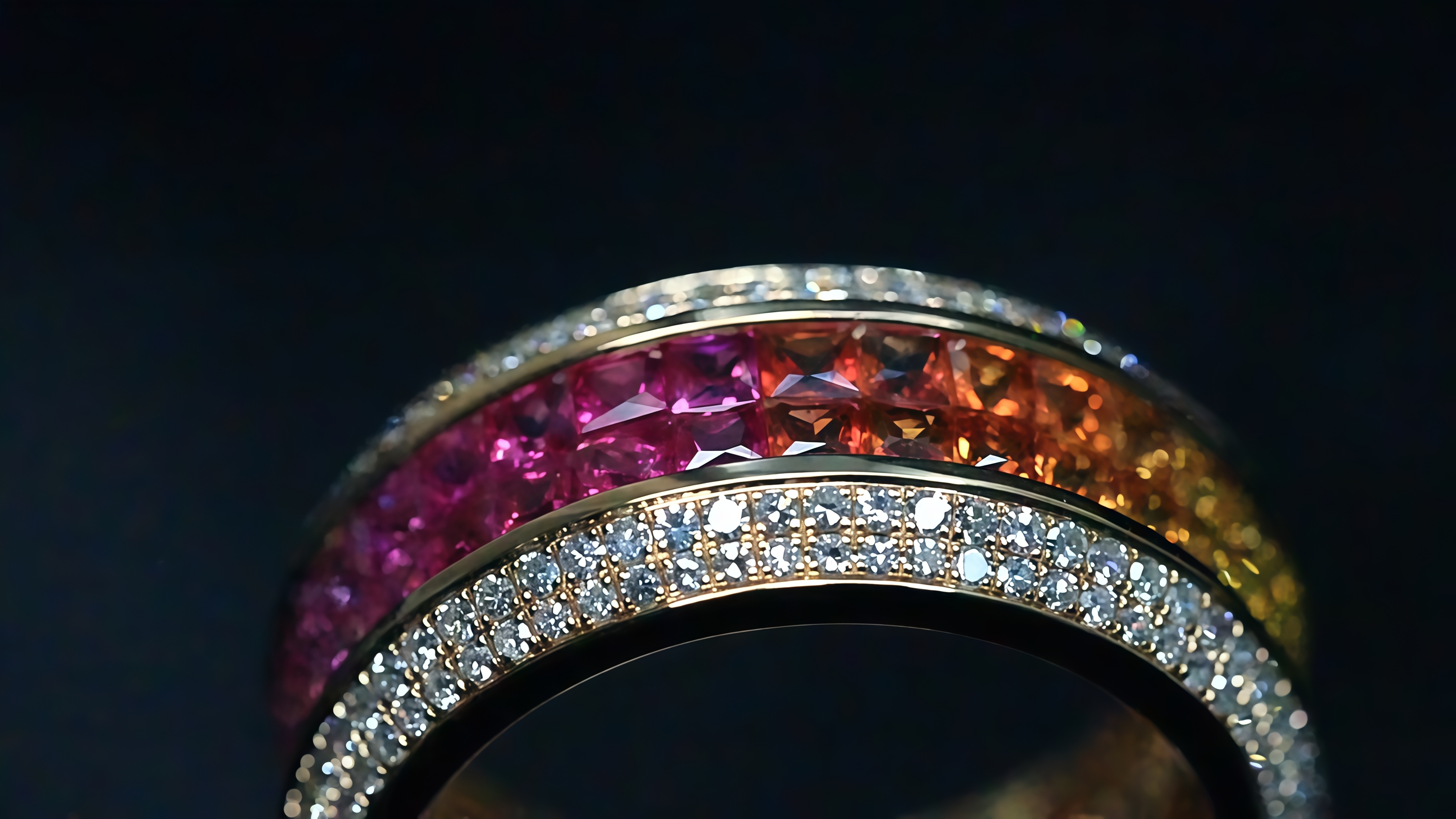 Natural Sapphire Rainbow Band Invisible-Setting with Diamonds in 18K Gold