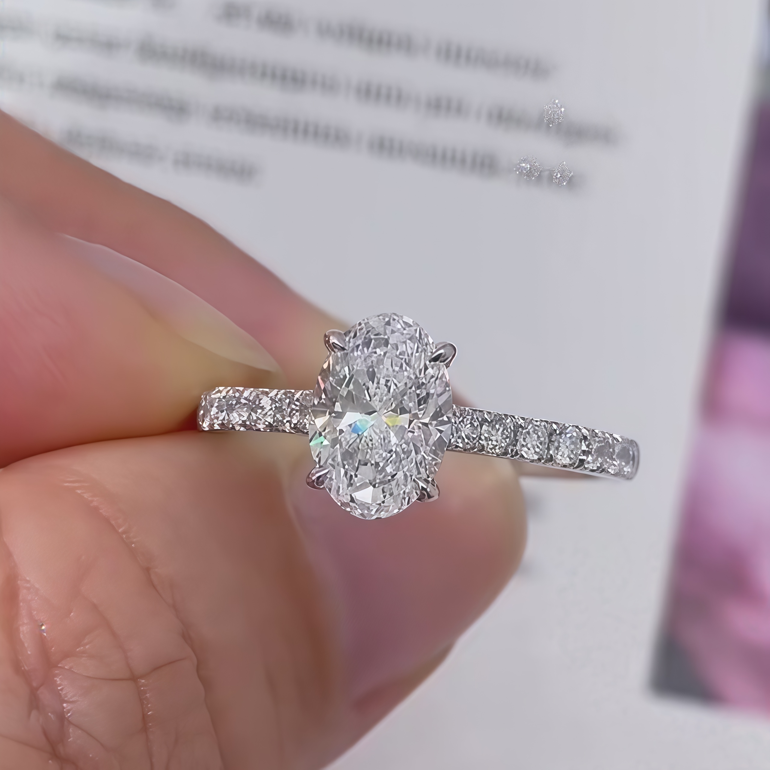 1 Carat Oval Lab Grown Diamond Pave Setting Engagement Ring