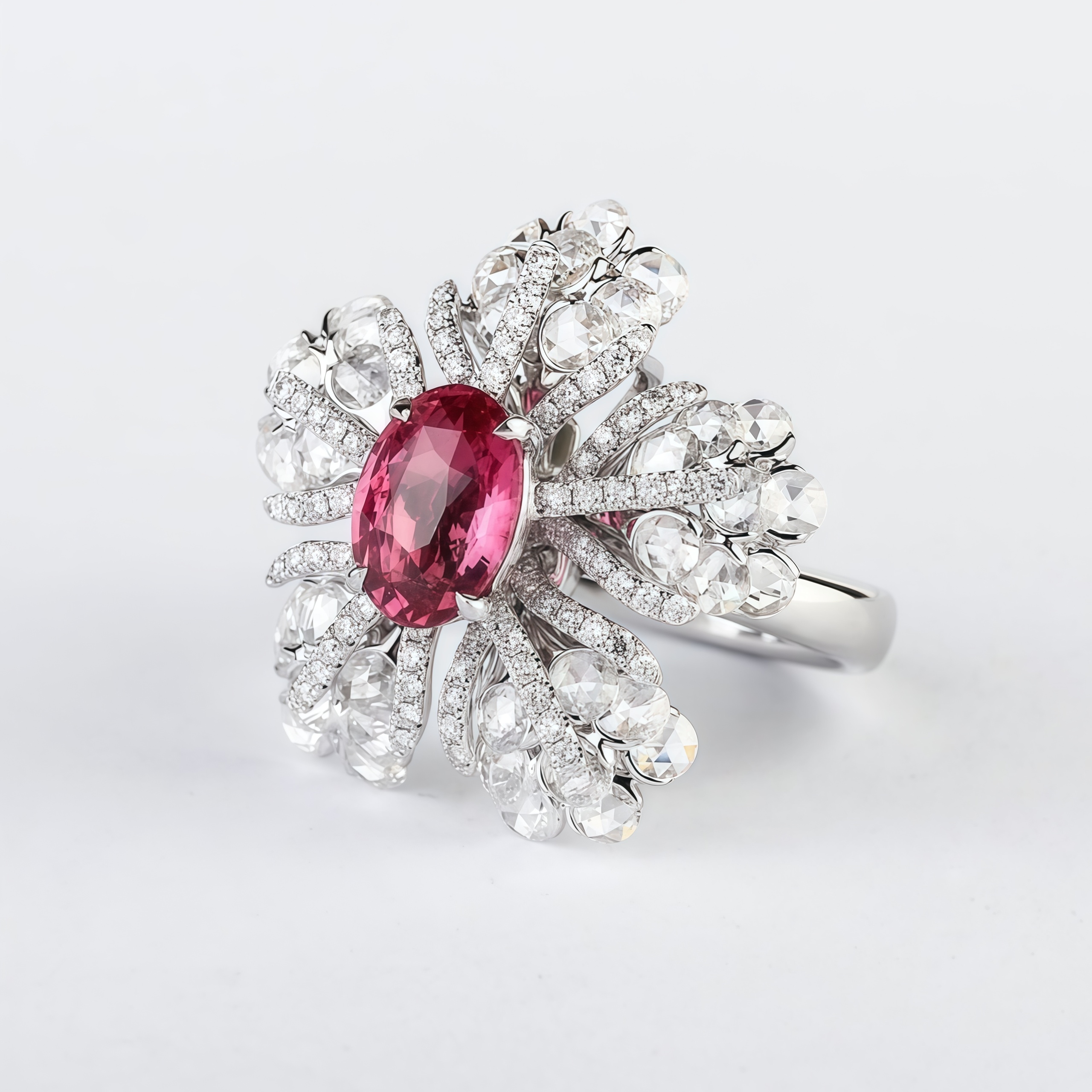 Lab-Grown Ruby Five-Petal Cocktail Ring In 14K Gold