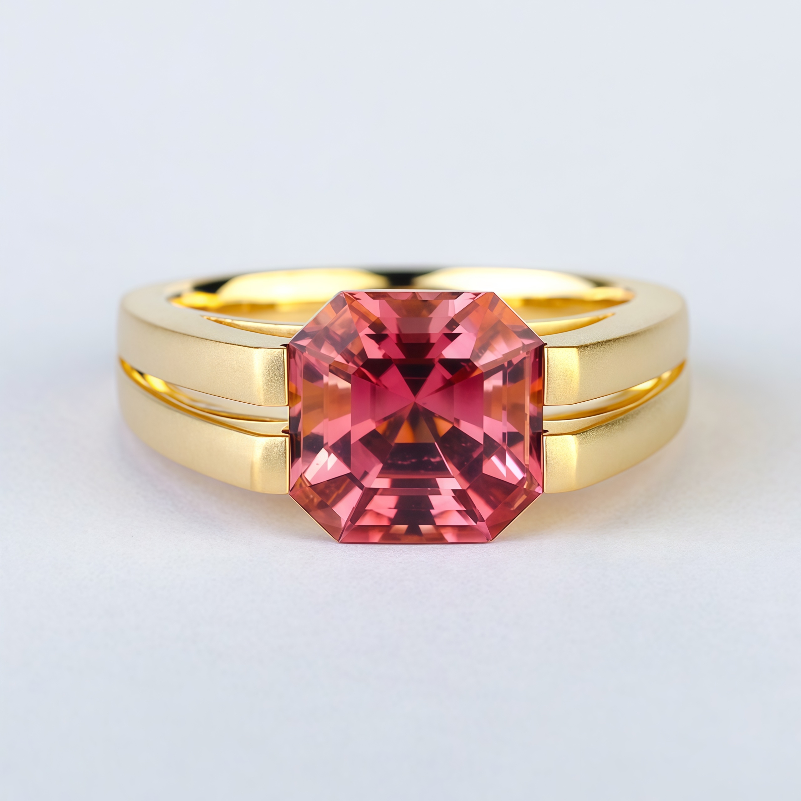 Lab Sapphire Men's Ring | 14K Gold Sunset Chunky Ring