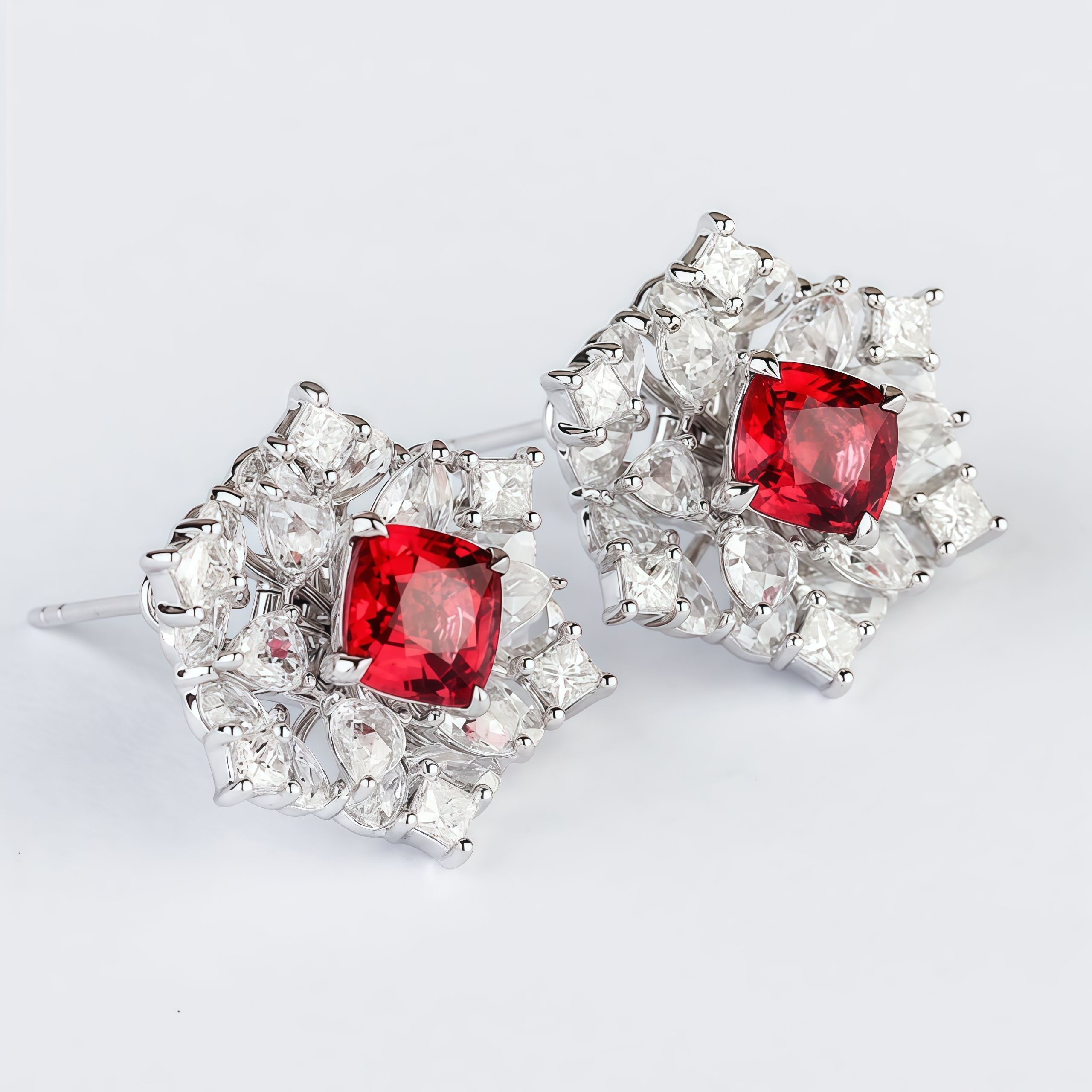 Lab Grown Diamond and Ruby Stud Earrings 14K Gold