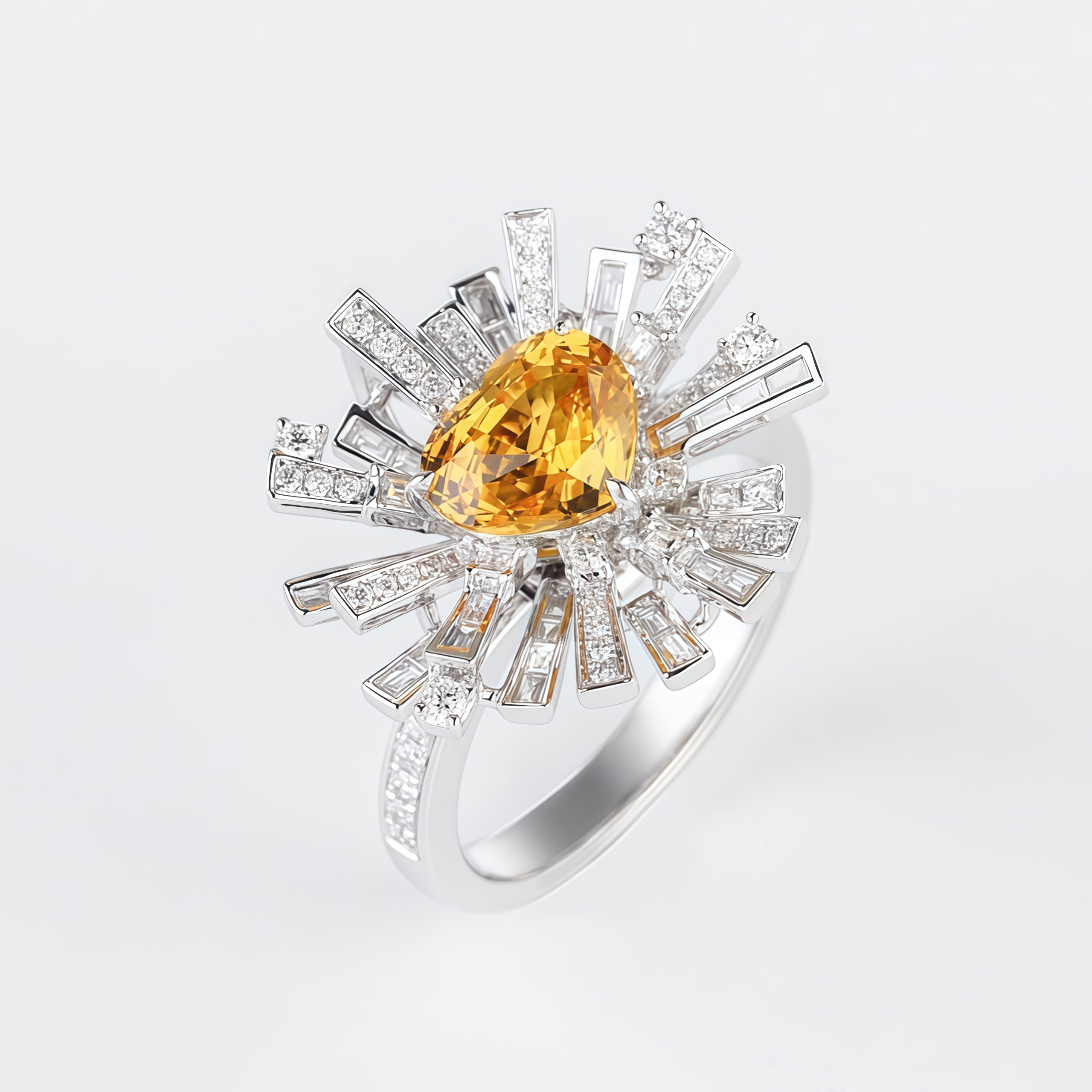 Ring with Lab-Grown Yellow Sapphire in Irregular Design 14k Gold