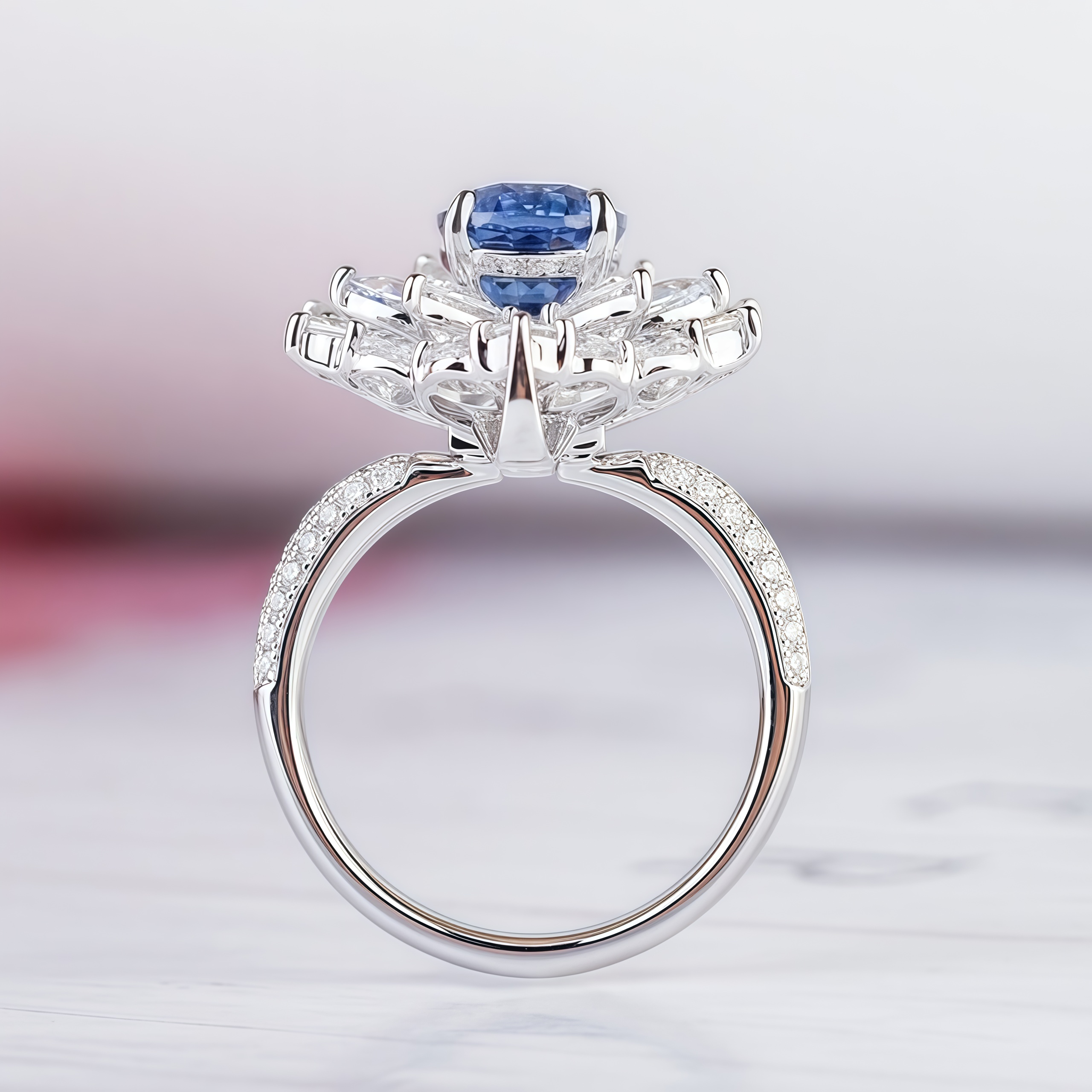 Versatile Lab Sapphire and Diamond Convertible Ring/Pendant 14K Gold