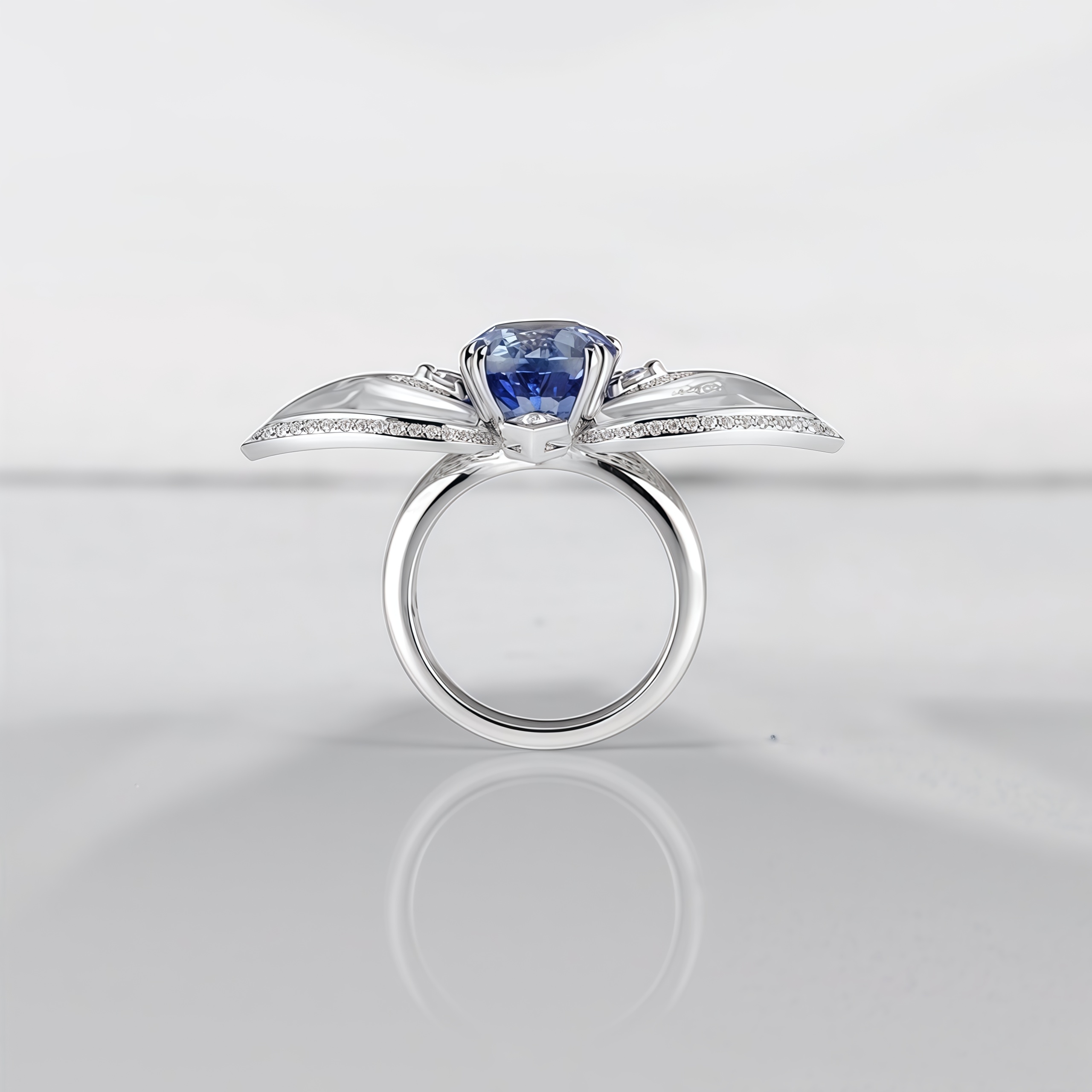 Lab-Grown Sapphire and Diamond Cocktail Ring 14K Gold