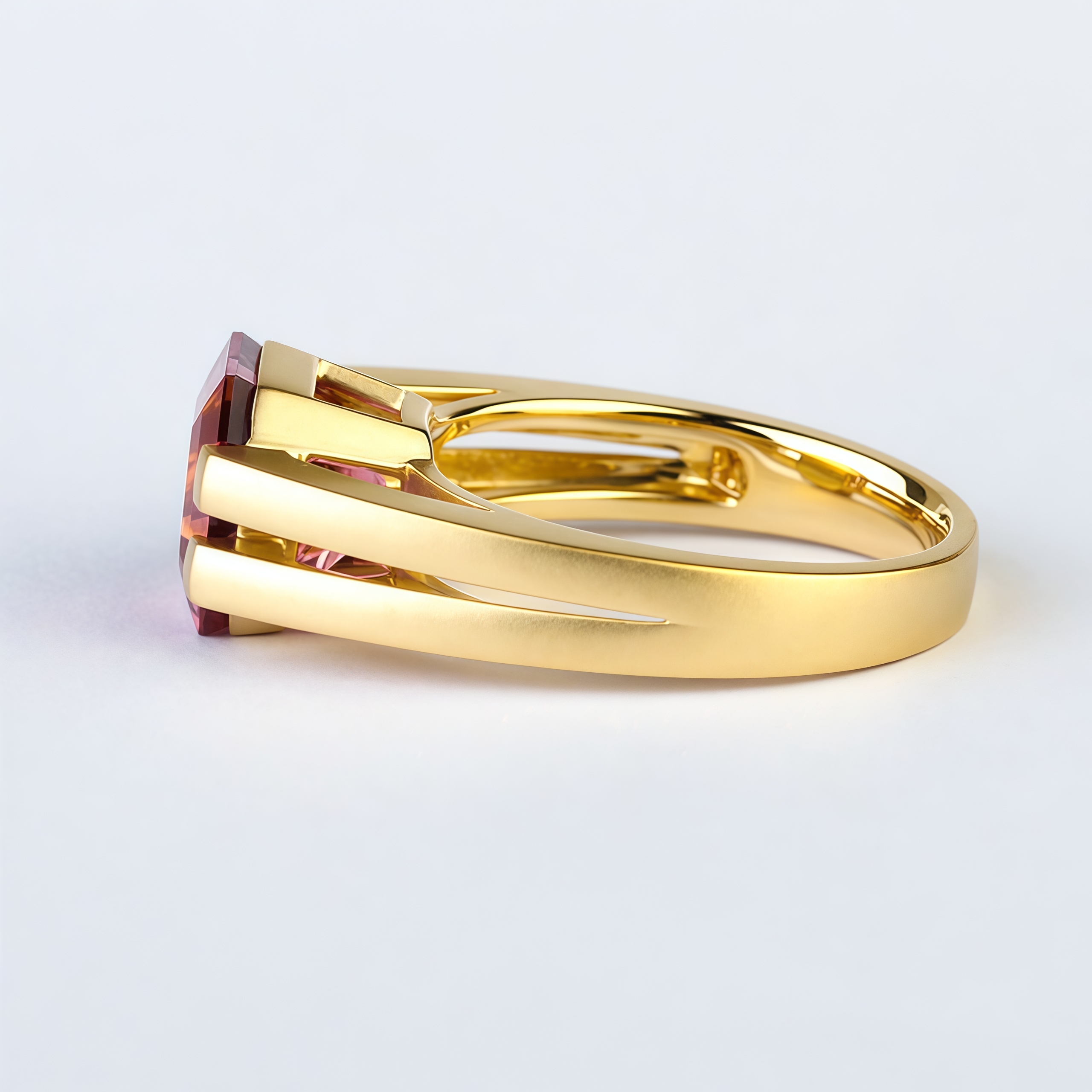 Lab Sapphire Men's Ring | 14K Gold Sunset Chunky Ring