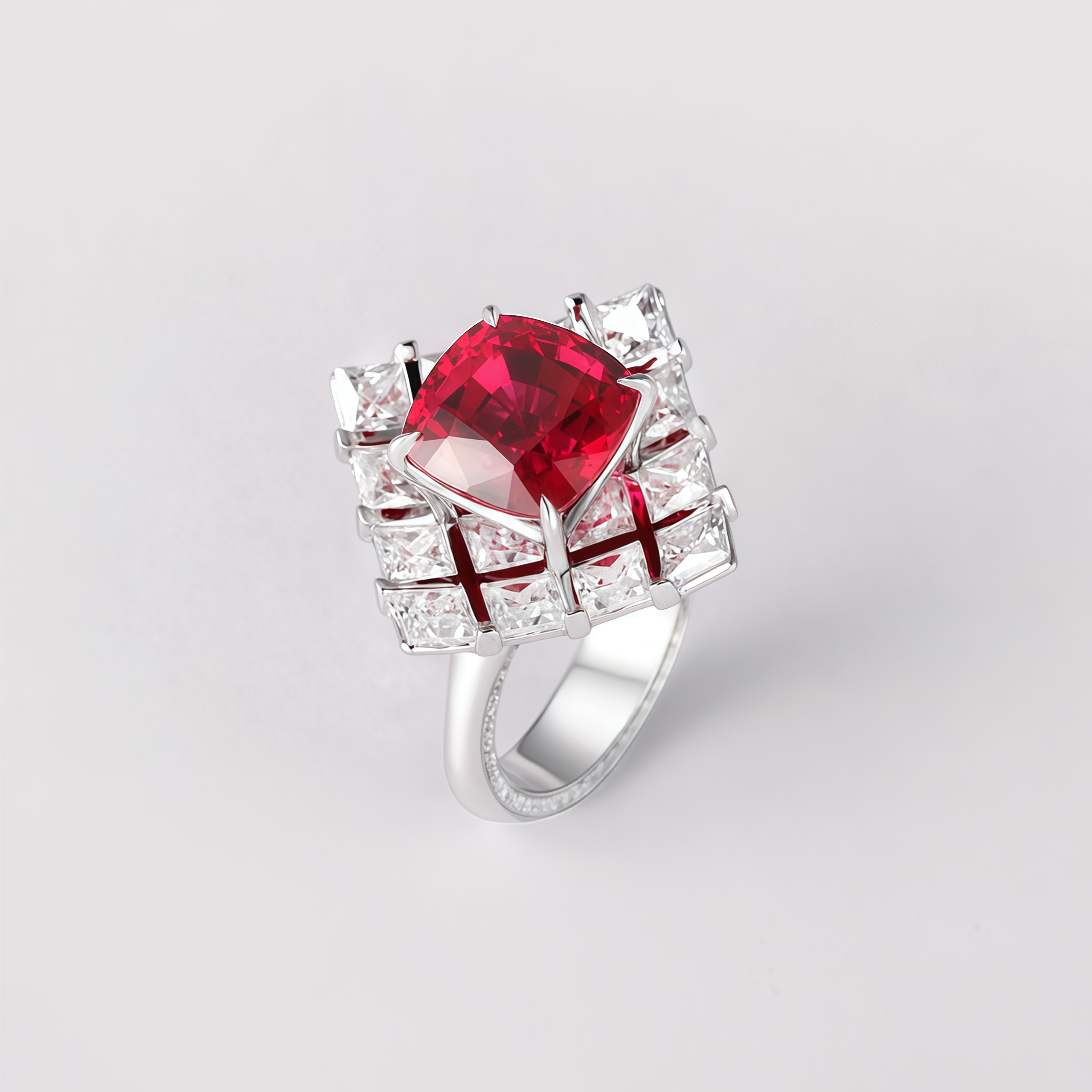 Lab-Grown Ruby/Emerald and Diamond Ring with White Sapphire In 14k Gold