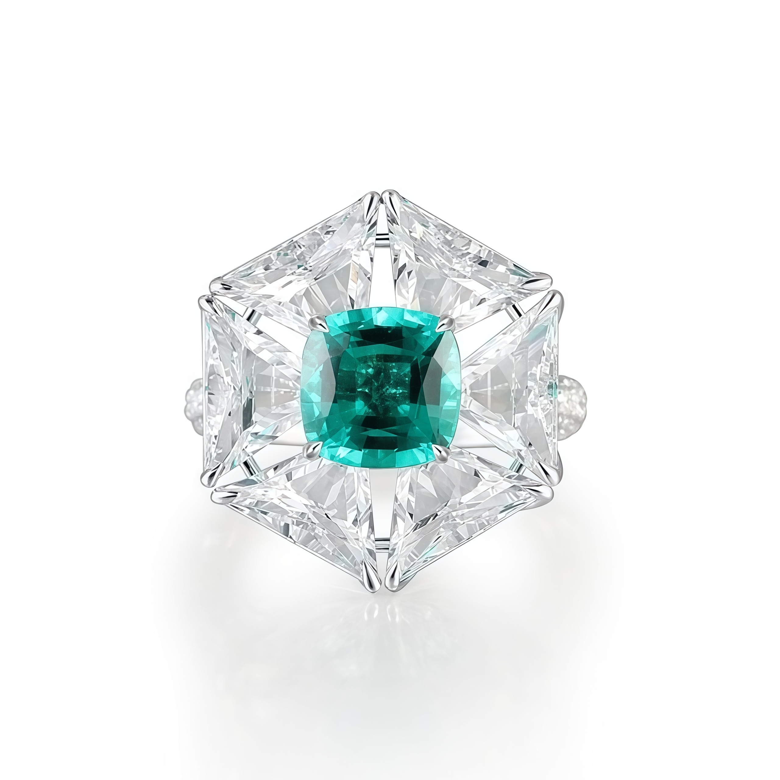 Lab-Grown Emerald Ring with White Sapphire Mosaic Setting In 14k Gold