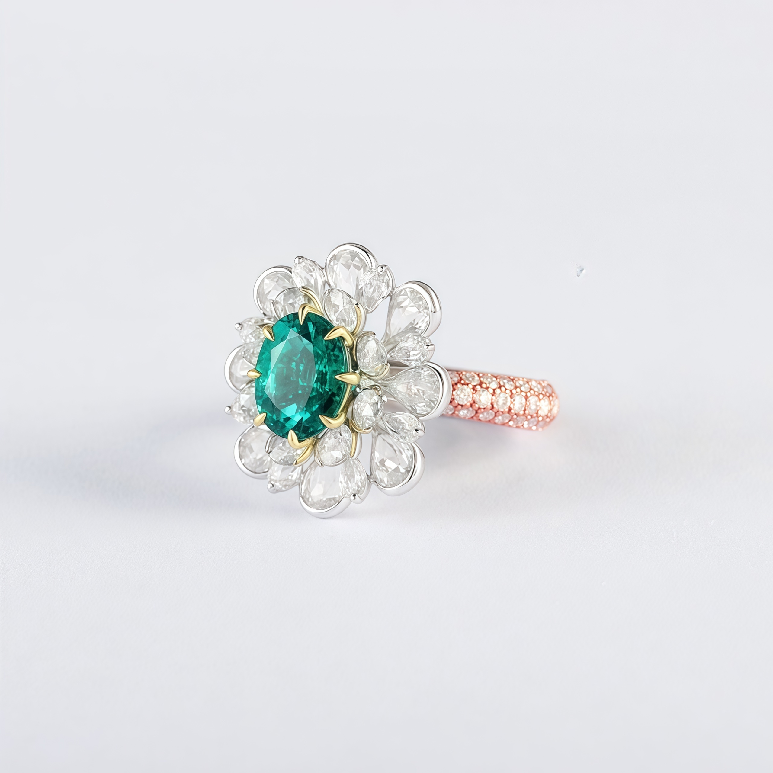 Oval Cut Lab Ruby And Diamond Halo Cocktail Ring In 14k Gold