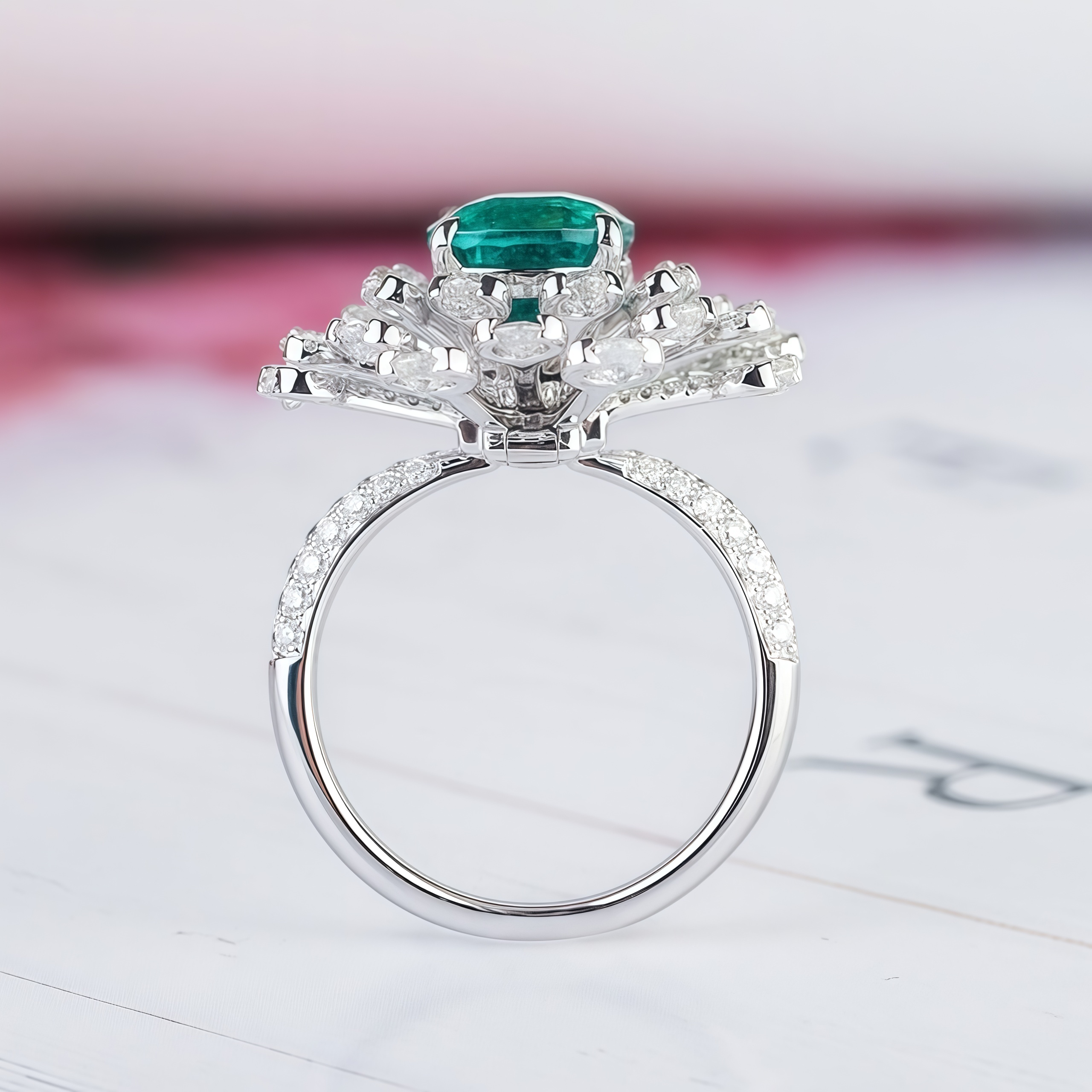Lab-Grown Emerald and Diamond Cocktail Ring In 14k Gold