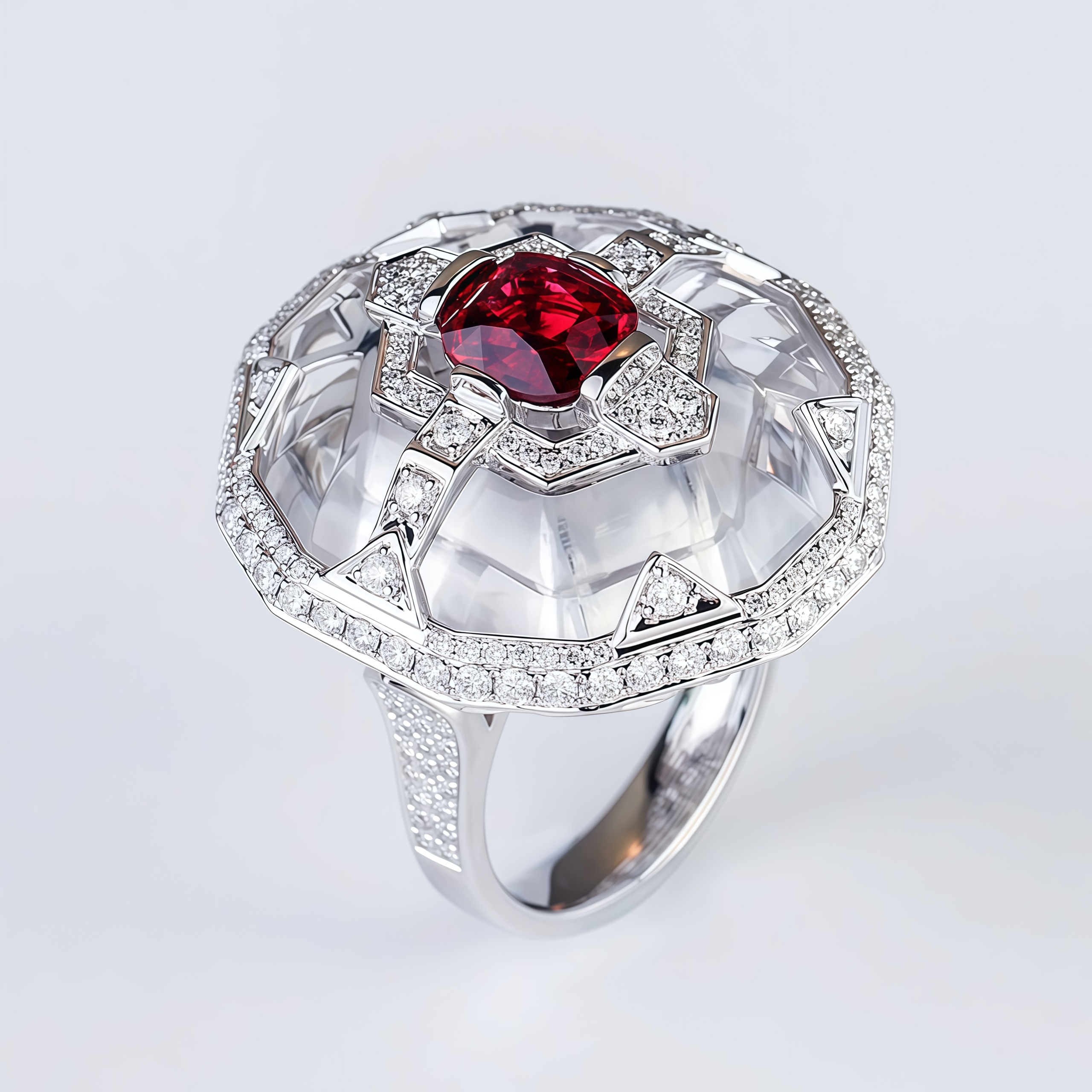 Lab Grown Ruby And Diamond White Crystal Ring 14K Gold