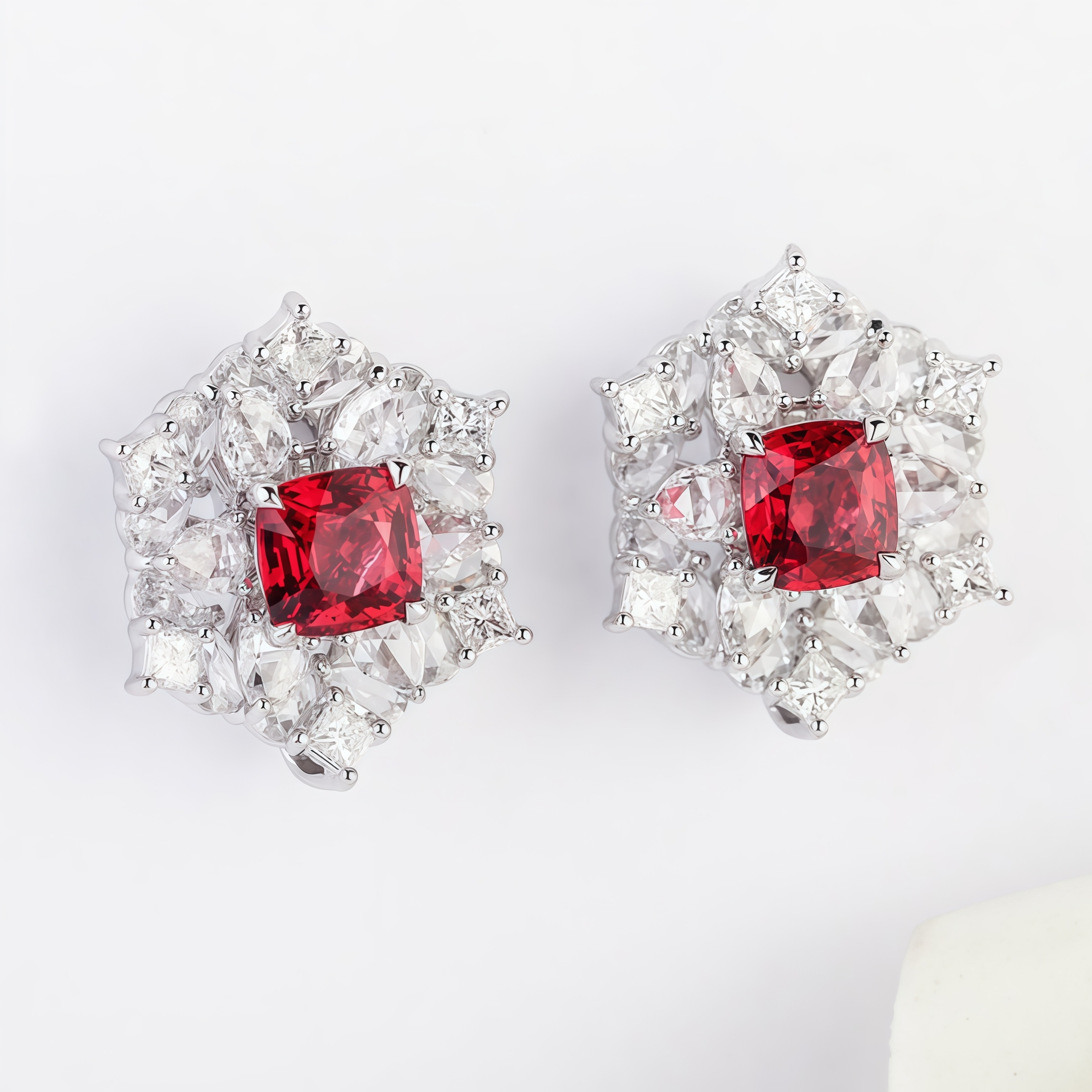 Lab Grown Diamond and Ruby Stud Earrings 14K Gold