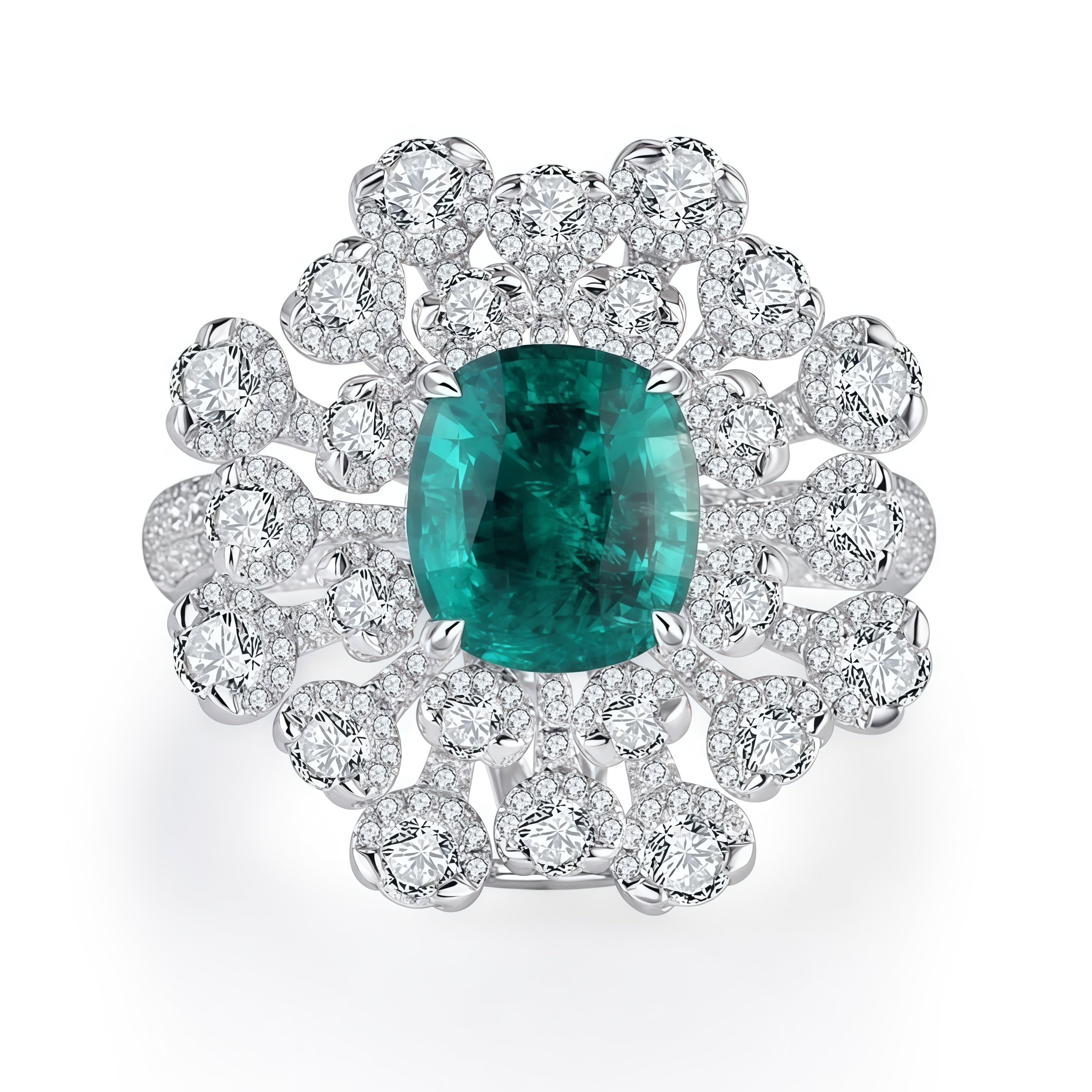 Lab-Grown Emerald and Diamond Cocktail Ring In 14k Gold