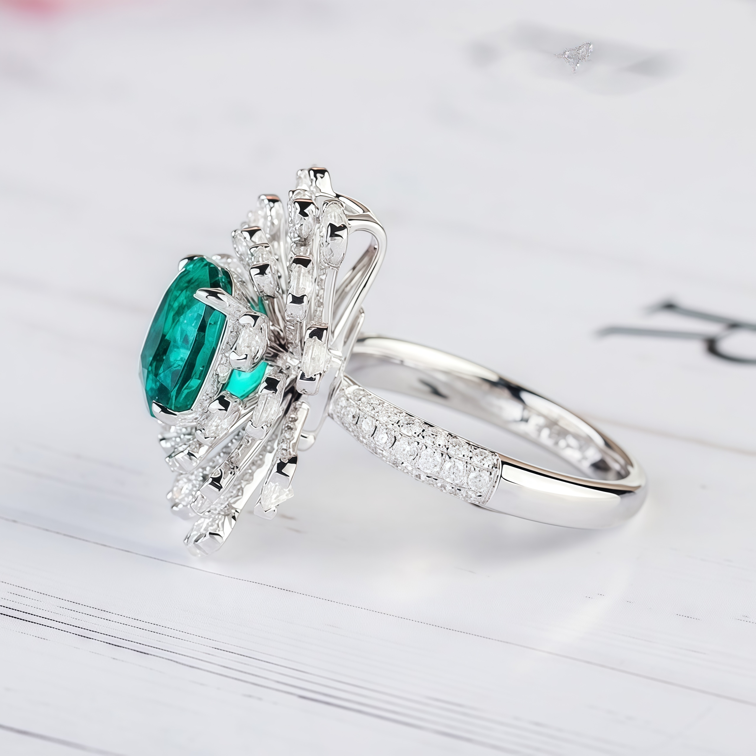 Lab-Grown Emerald and Diamond Cocktail Ring In 14k Gold