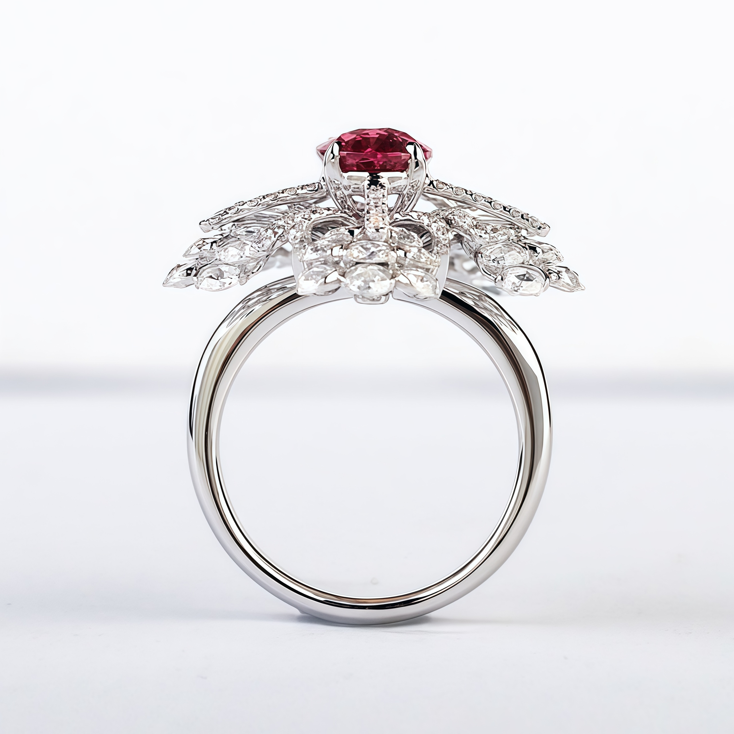 Lab-Grown Ruby Five-Petal Cocktail Ring In 14K Gold