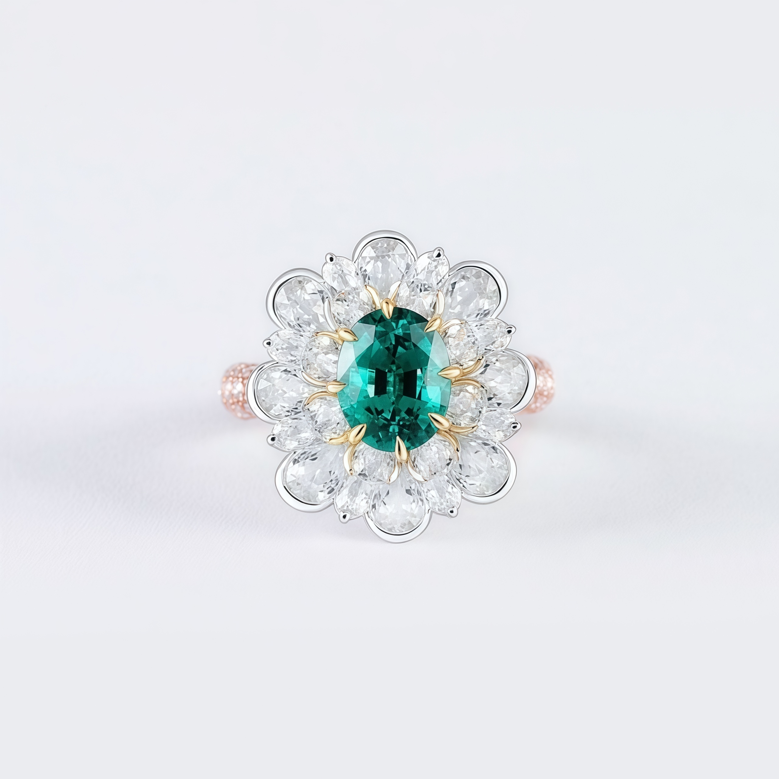 Oval Cut Lab Ruby And Diamond Halo Cocktail Ring In 14k Gold