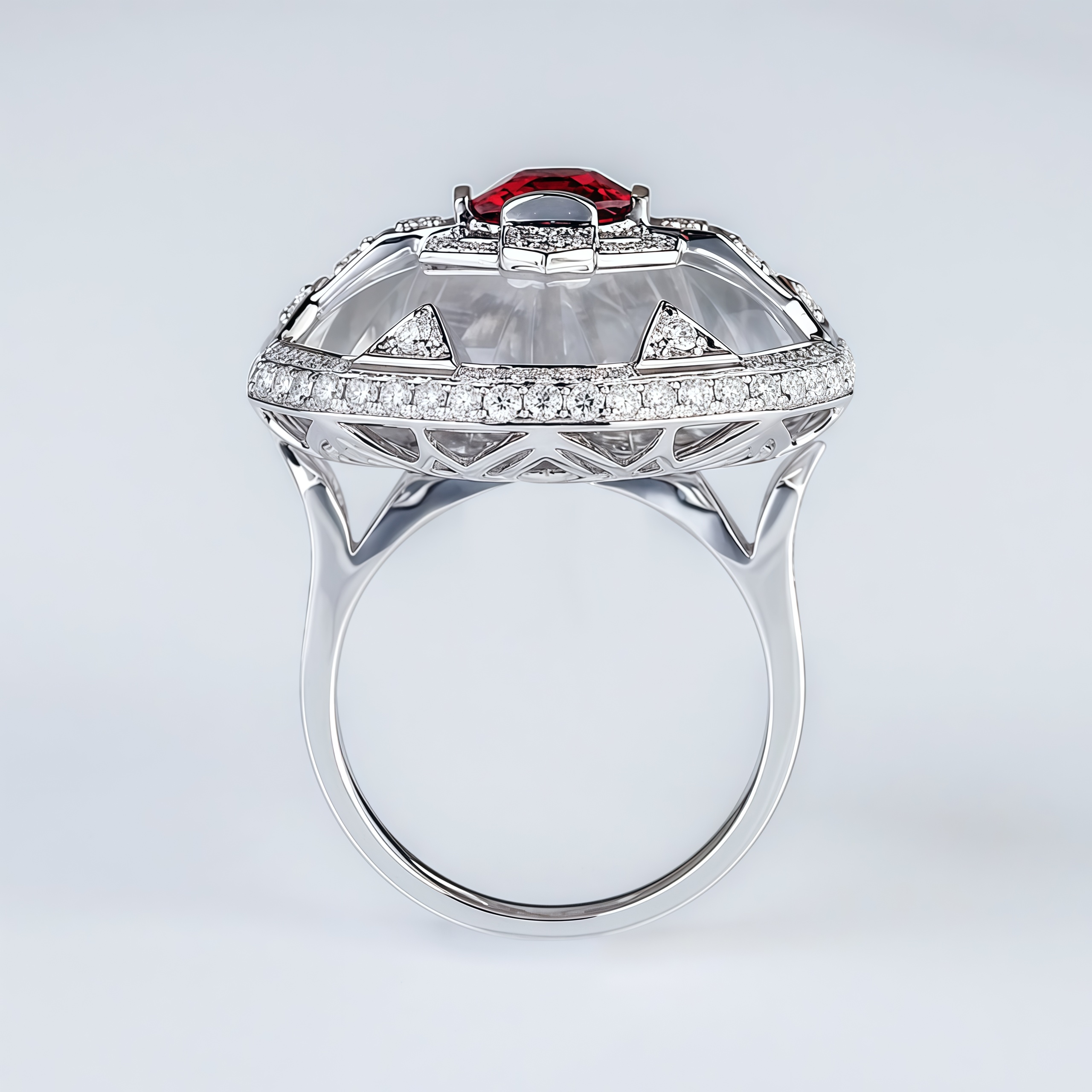 Lab Grown Ruby And Diamond White Crystal Ring 14K Gold