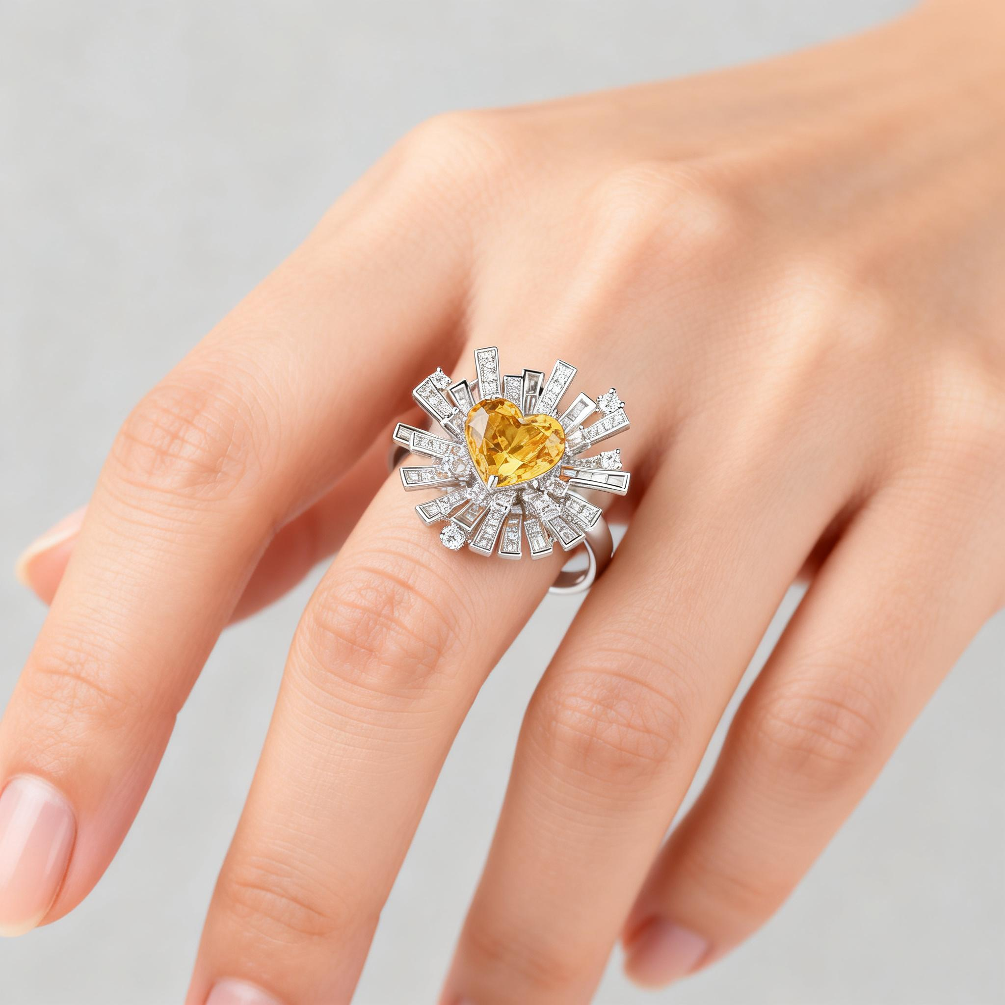 Ring with Lab-Grown Yellow Sapphire in Irregular Design 14k Gold