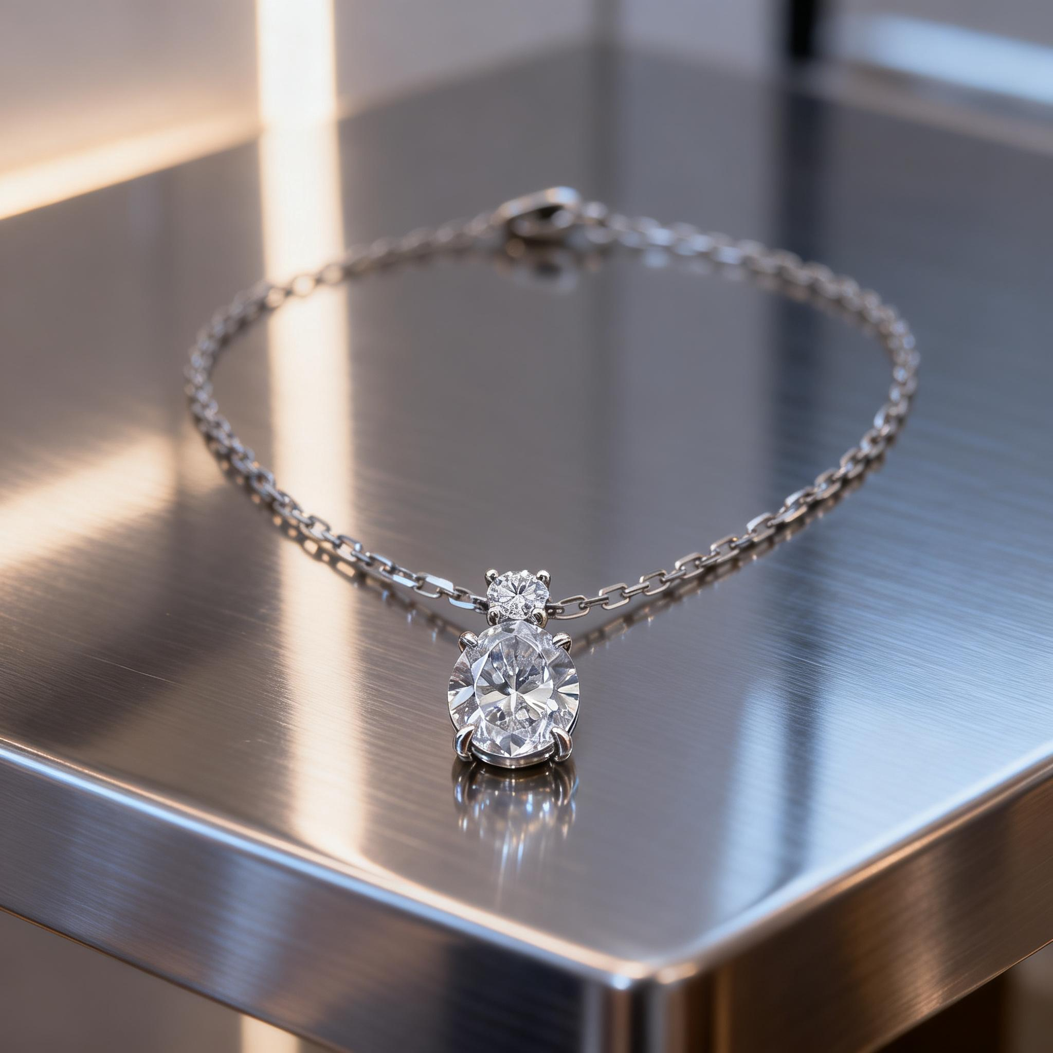 Two-Stone Oval and Round Lab Diamond Necklace 18K Gold