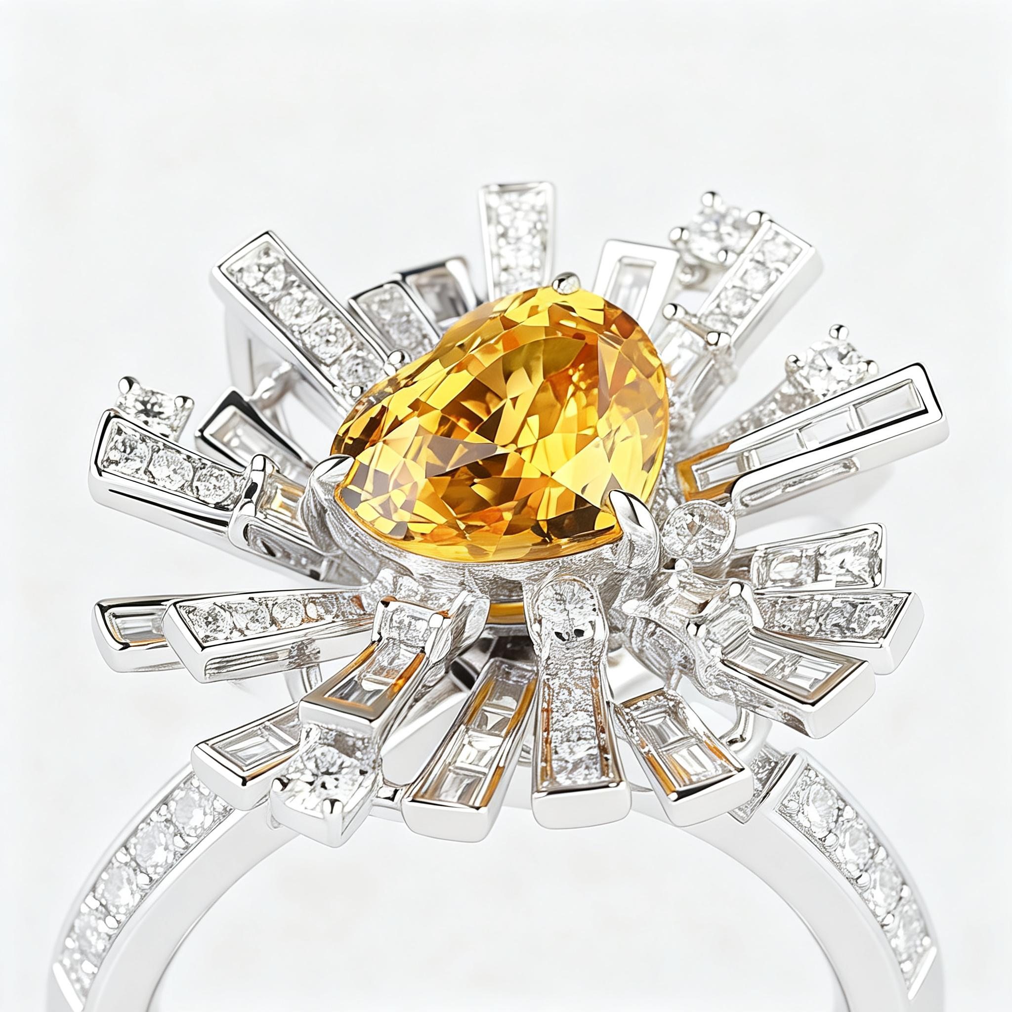 Ring with Lab-Grown Yellow Sapphire in Irregular Design 14k Gold