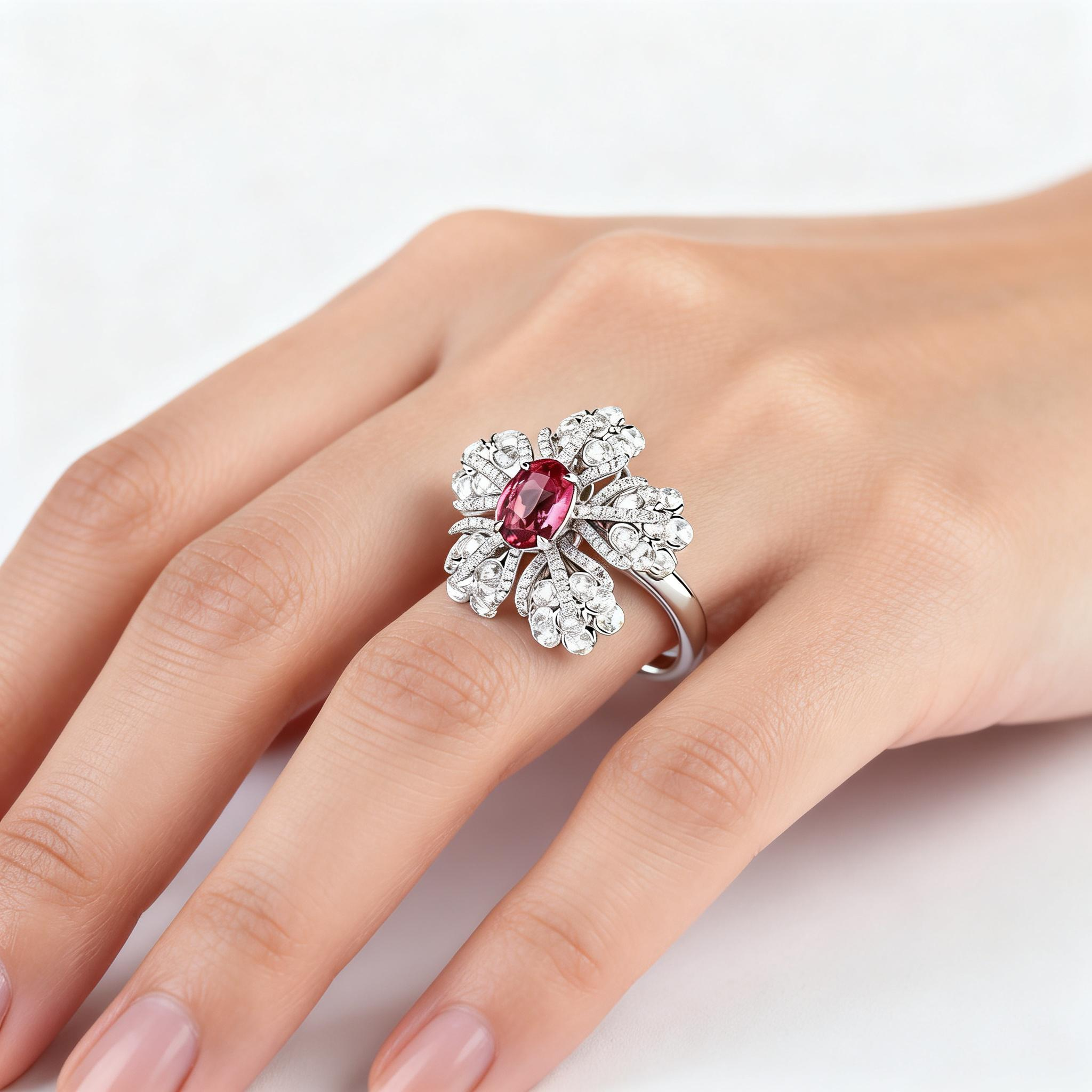 Lab-Grown Ruby Five-Petal Cocktail Ring In 14K Gold