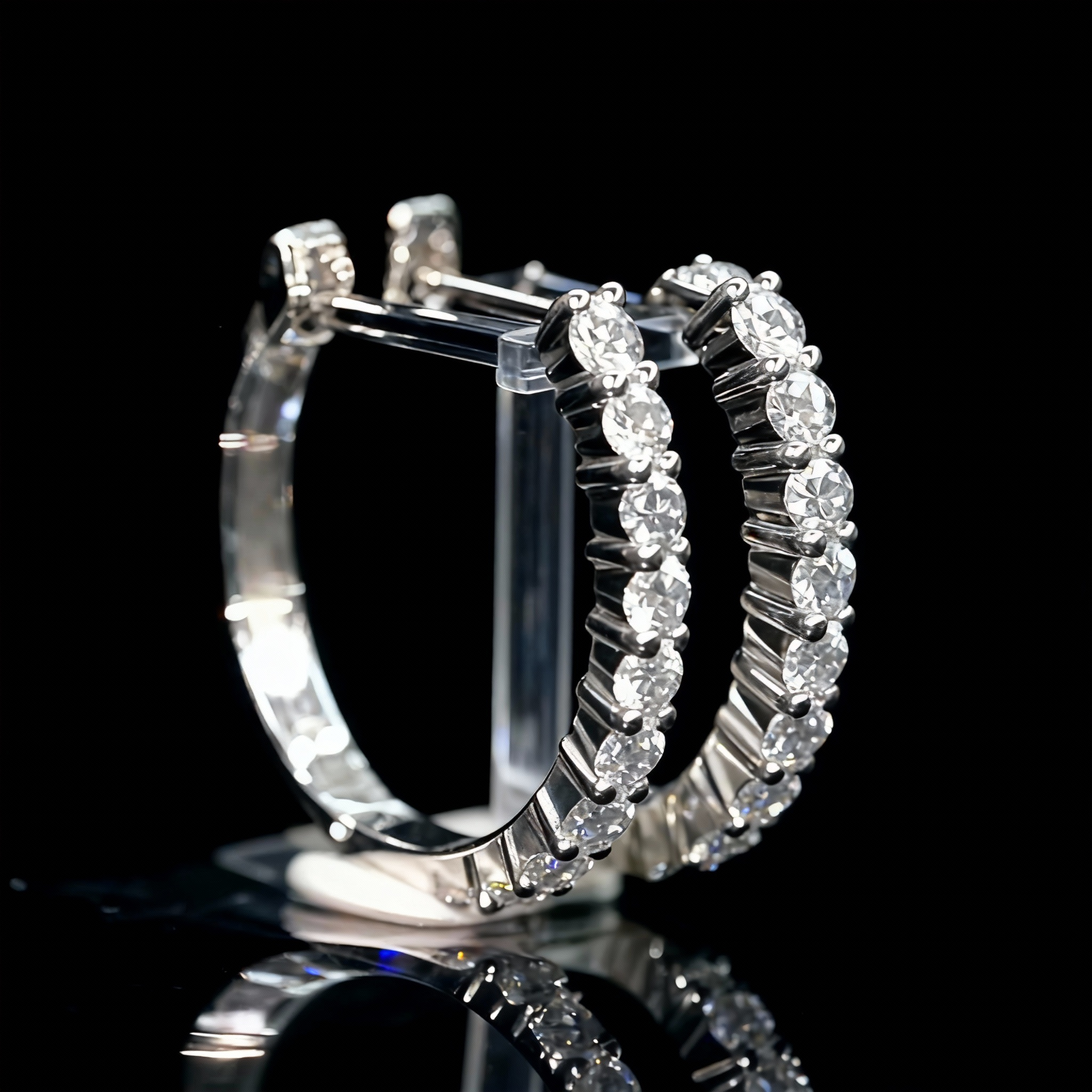 8 Stone Round Lab Grown Diamond Hoop Earrigs