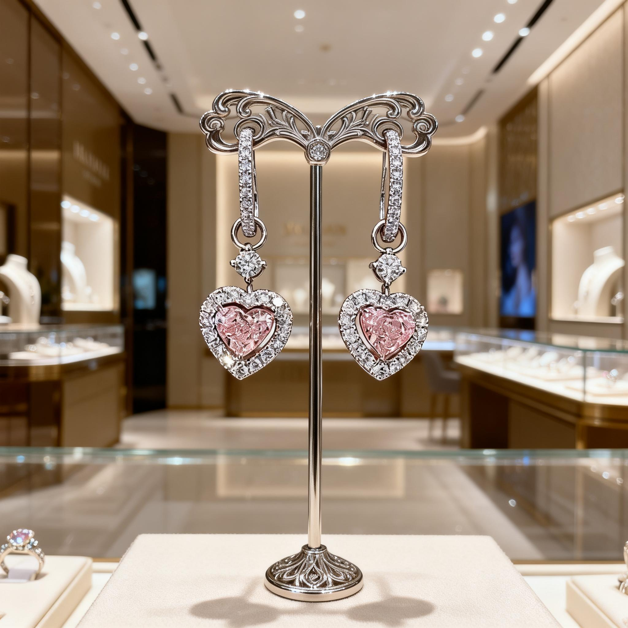 Detachable Heart Pink Lab Diamond Hoop Earrings