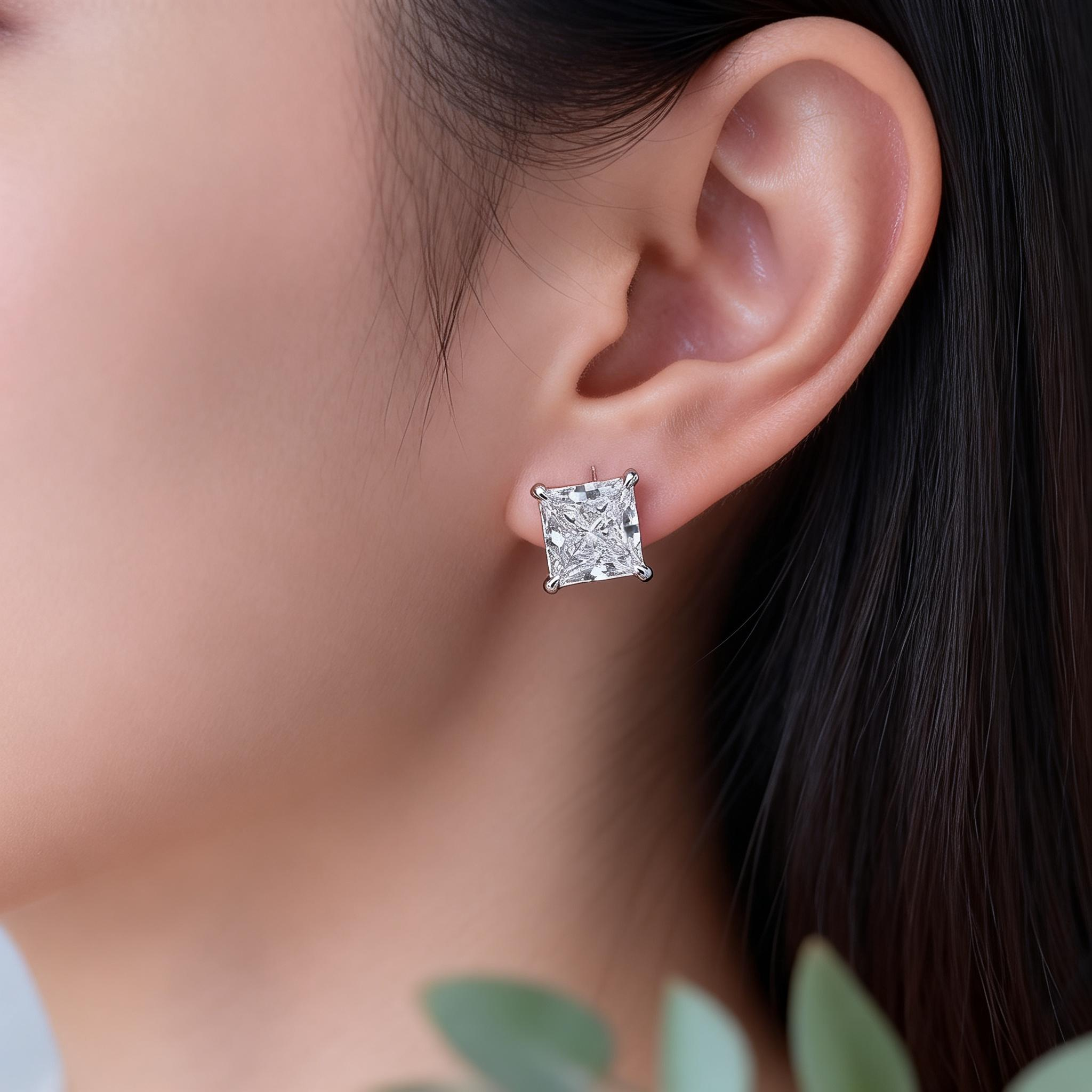 Princess Cut Lab Diamond Studs  Earrings (3.07 Ct. Tw.)