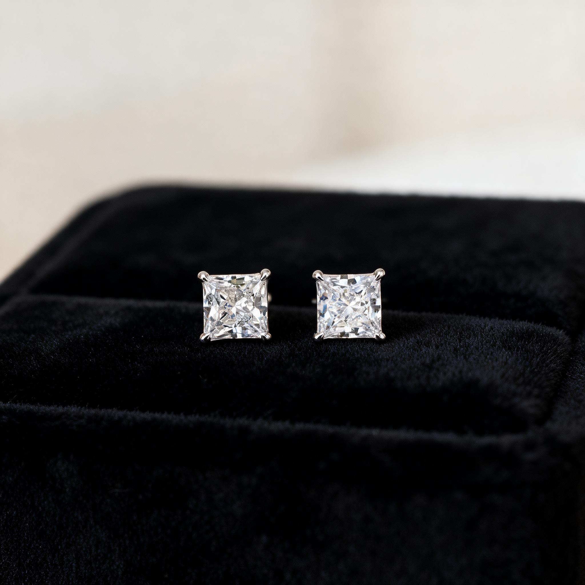 Princess Cut Lab Diamond Studs  Earrings (3.07 Ct. Tw.)