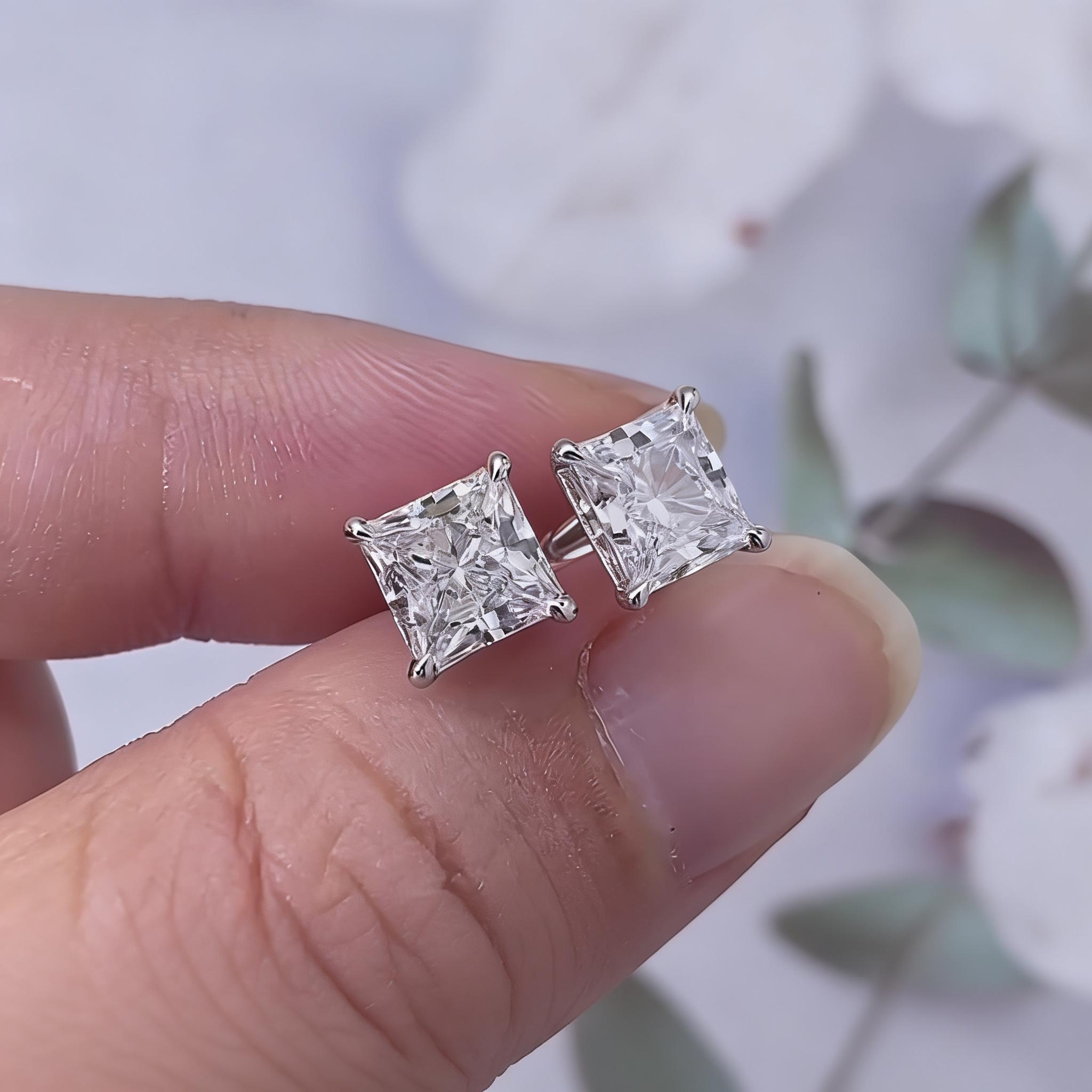Princess Cut Lab Diamond Studs  Earrings (3.07 Ct. Tw.)