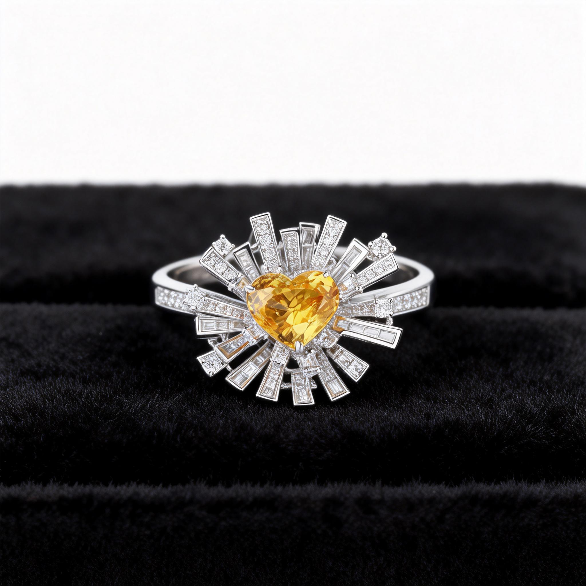 Ring with Lab-Grown Yellow Sapphire in Irregular Design 14k Gold