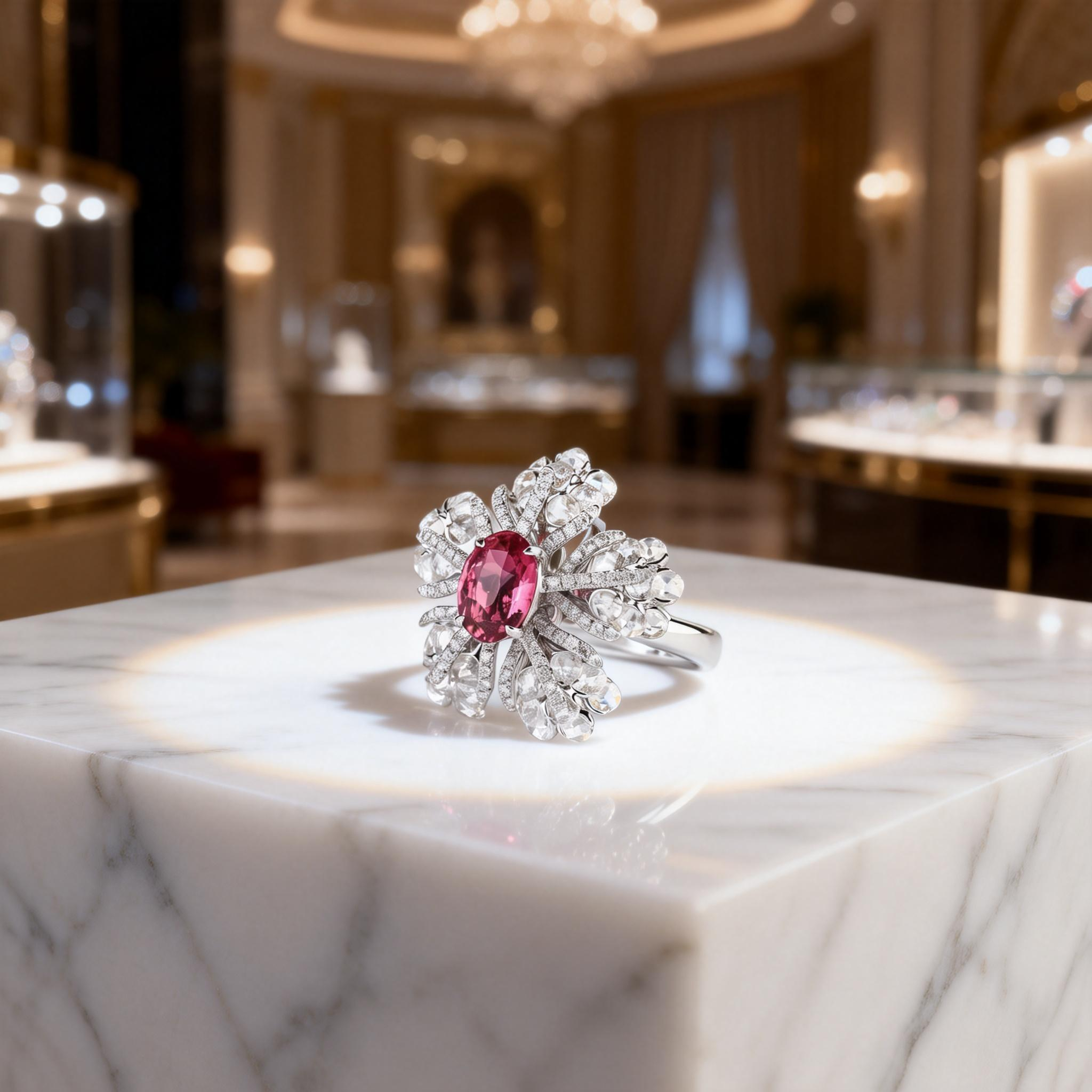 Lab-Grown Ruby Five-Petal Cocktail Ring In 14K Gold