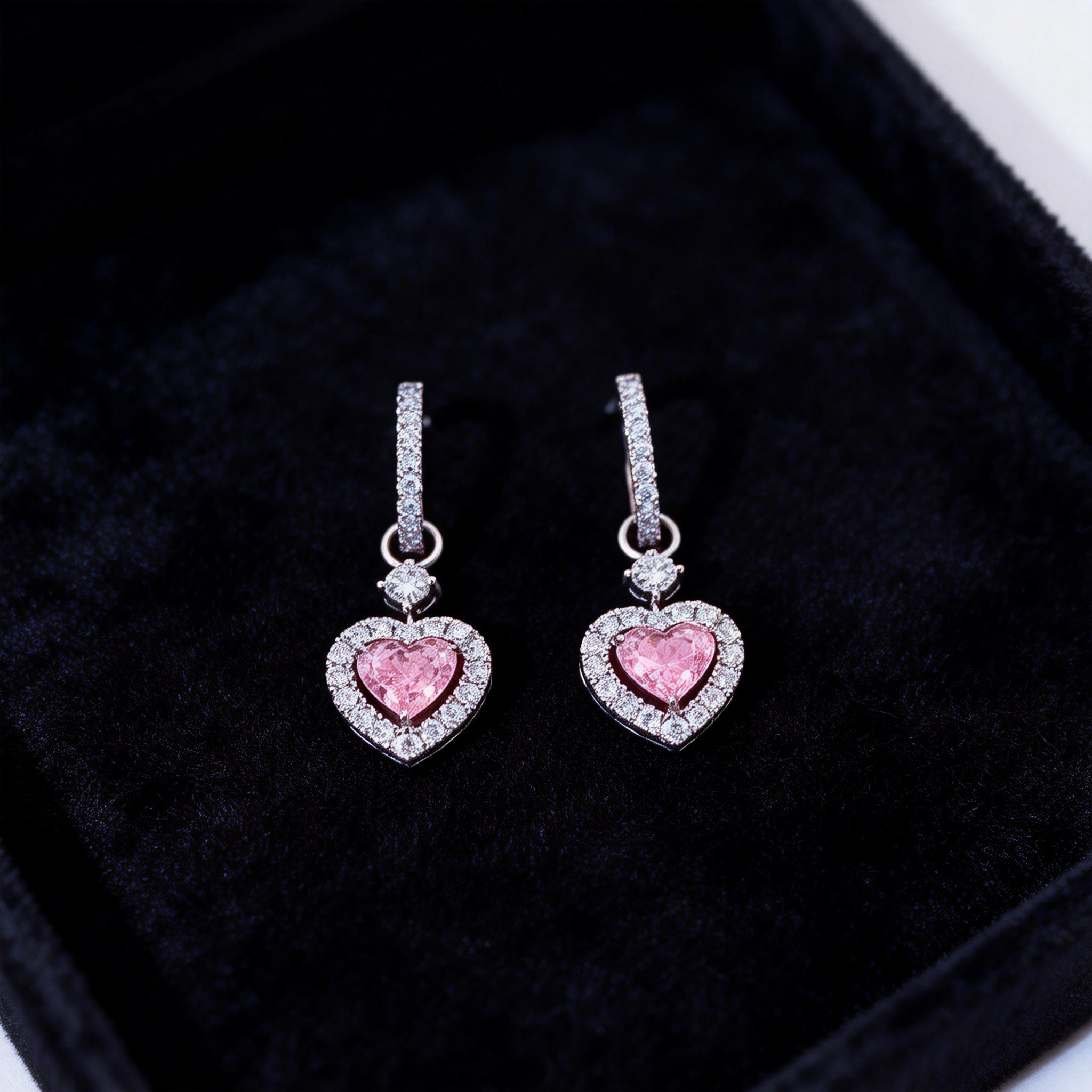 Detachable Heart Pink Lab Diamond Hoop Earrings