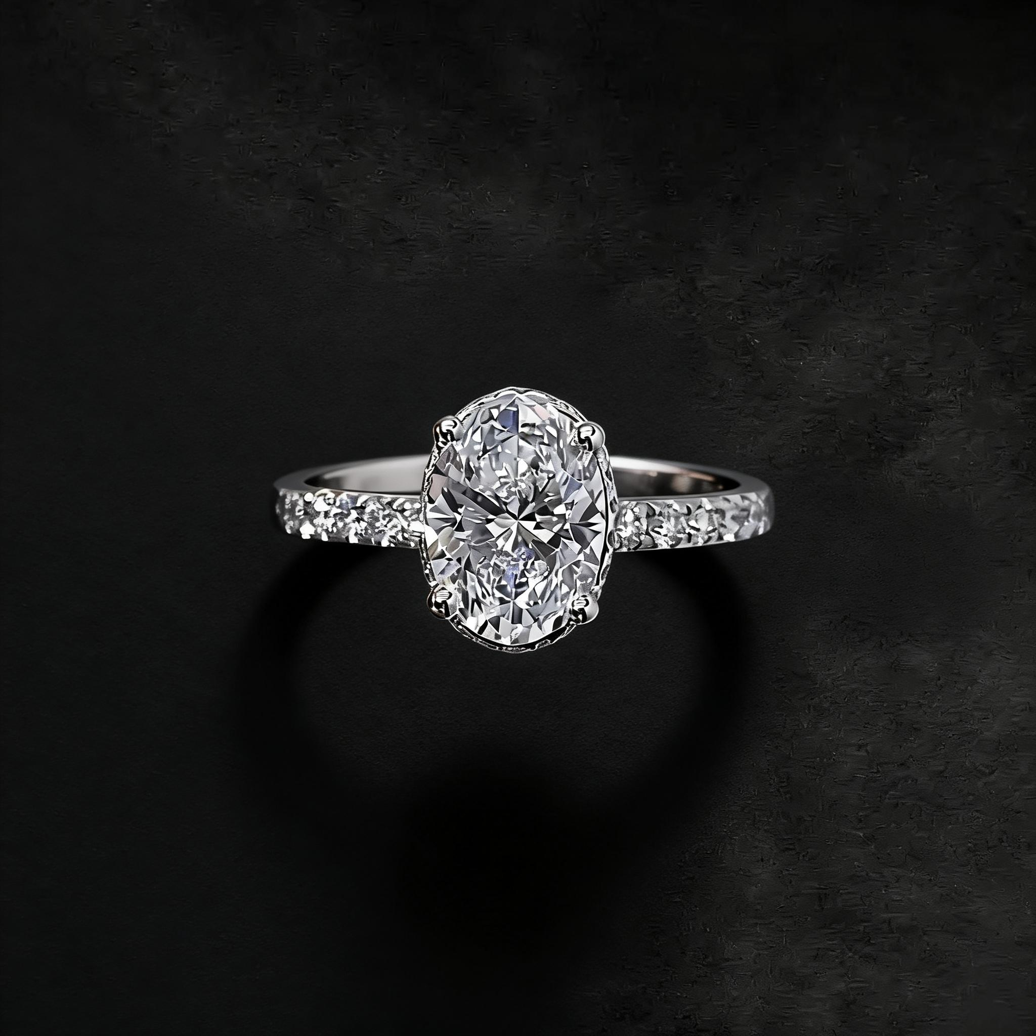 1 CT Hidden Halo Oval Lab Diamond Engagement Ring