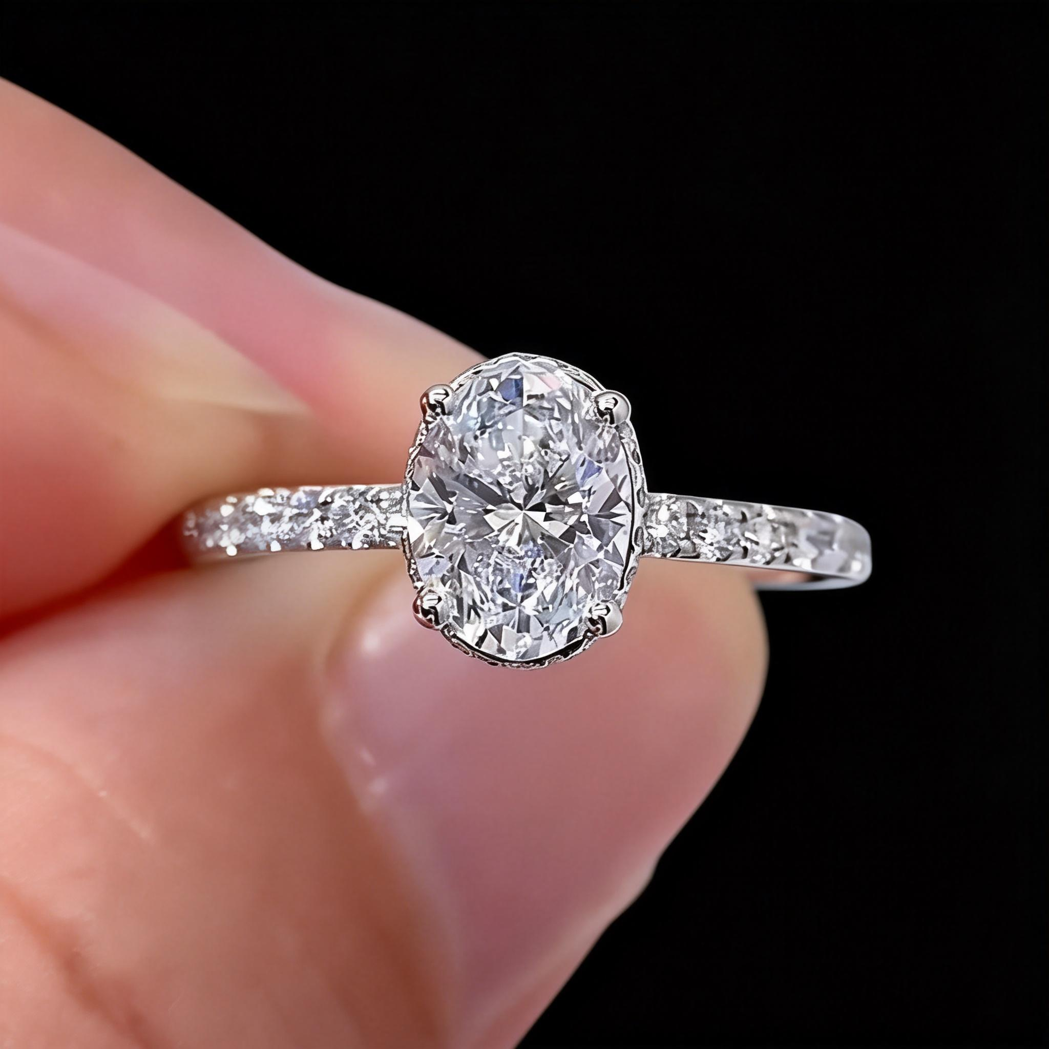 1 CT Hidden Halo Oval Lab Diamond Engagement Ring