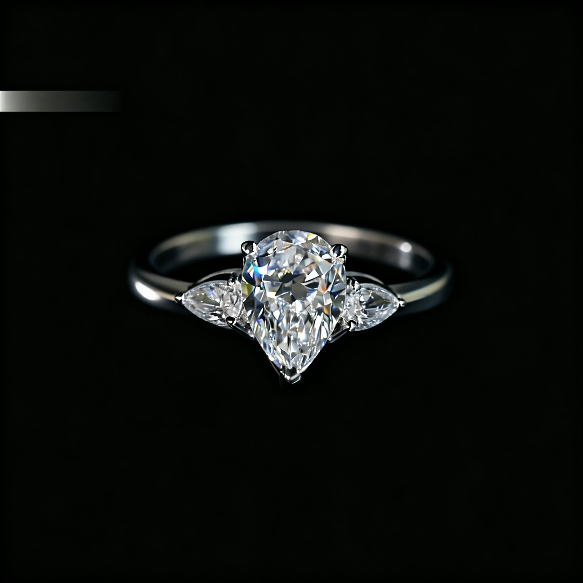 1.5 Carat Teardrop Three Stone Pear Lab Diamond Ring 18K Gold