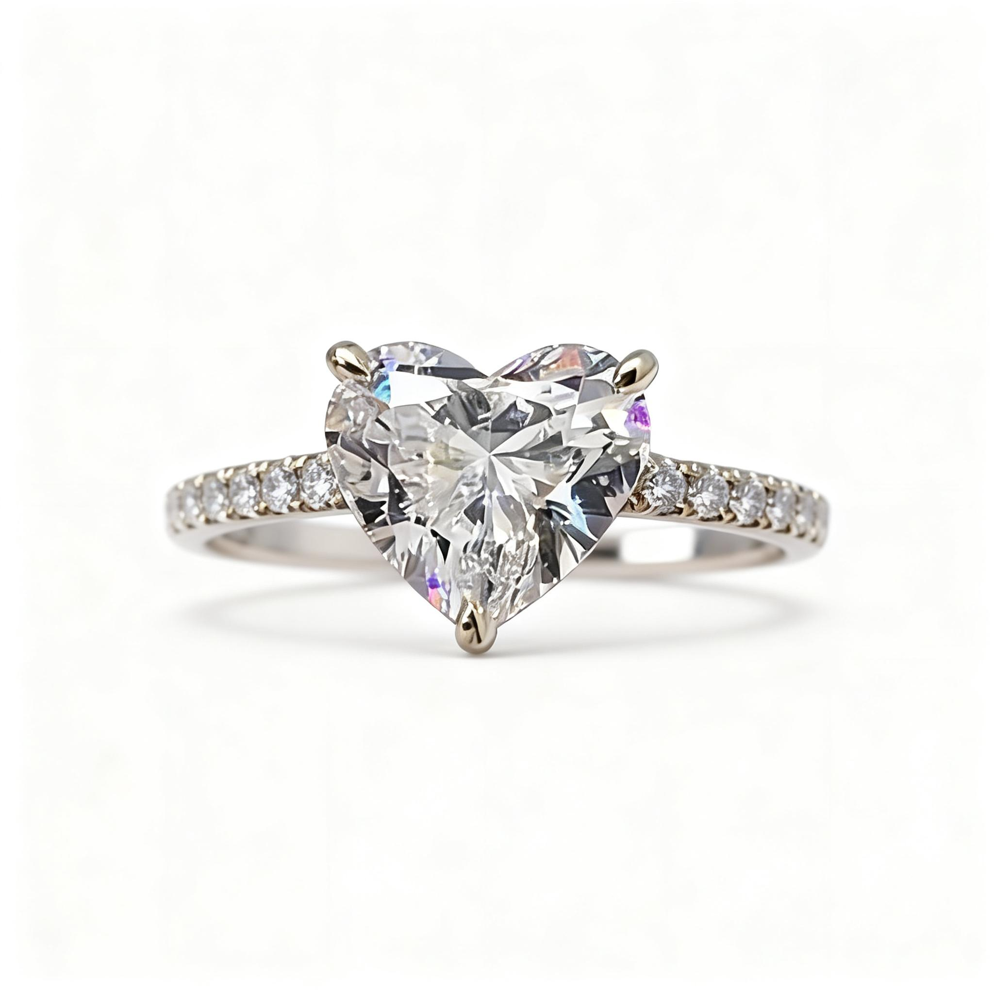 1 CT Heart Shape Lab Grown Diamond Pave Engagement Ring