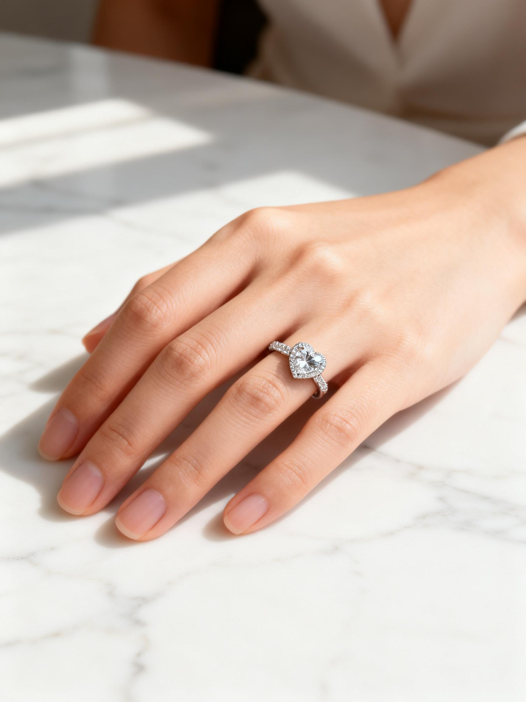 1 Carat Heart Shape Lab Grown Diamond Halo Engagement Ring